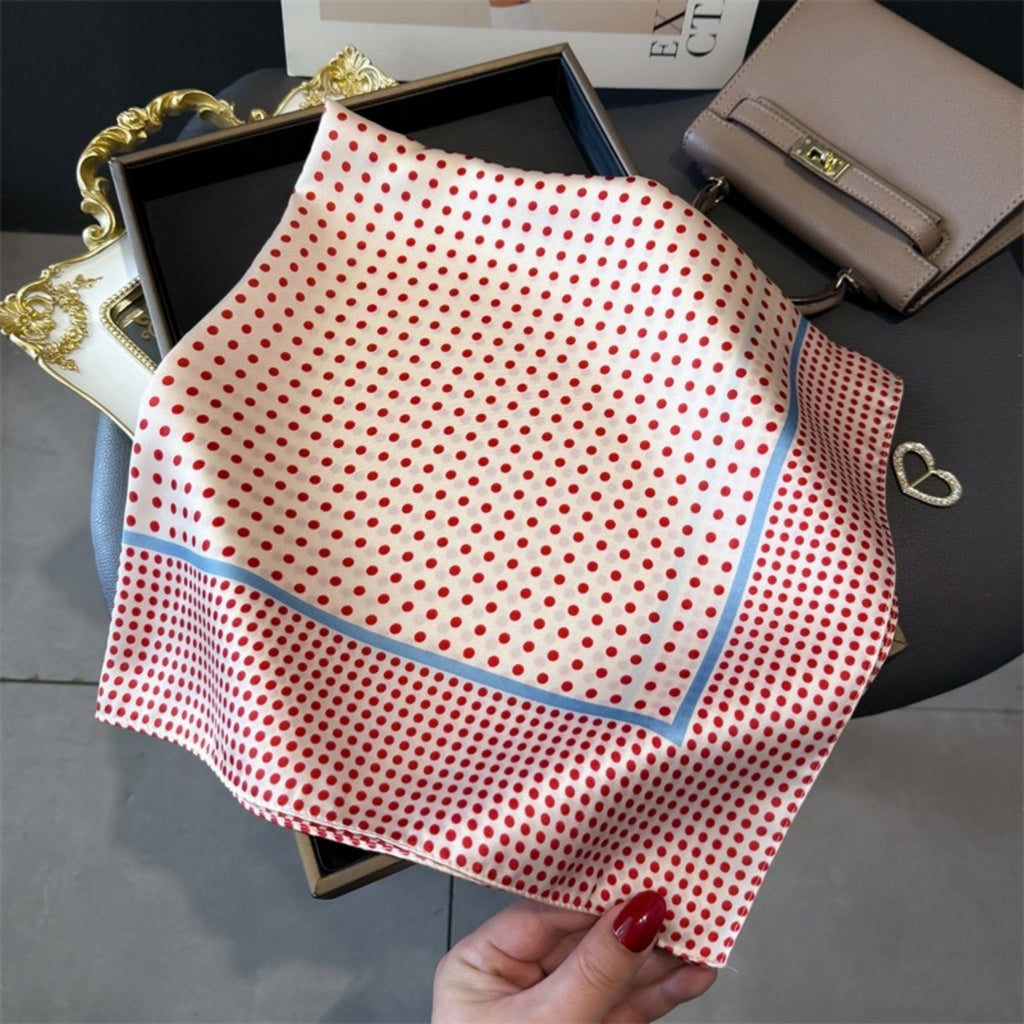 Anna-Kaci Women's Polka Dot Satin Square Scarf with Framed Border Detail and Smooth Lightweight Finish 27.5x27.5in