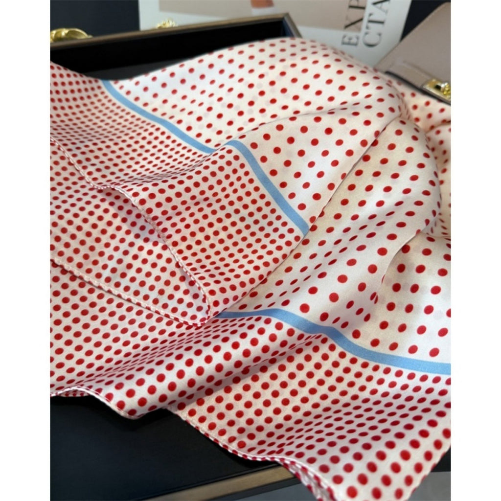 Anna-Kaci Women's Polka Dot Satin Square Scarf with Framed Border Detail and Smooth Lightweight Finish 27.5x27.5in