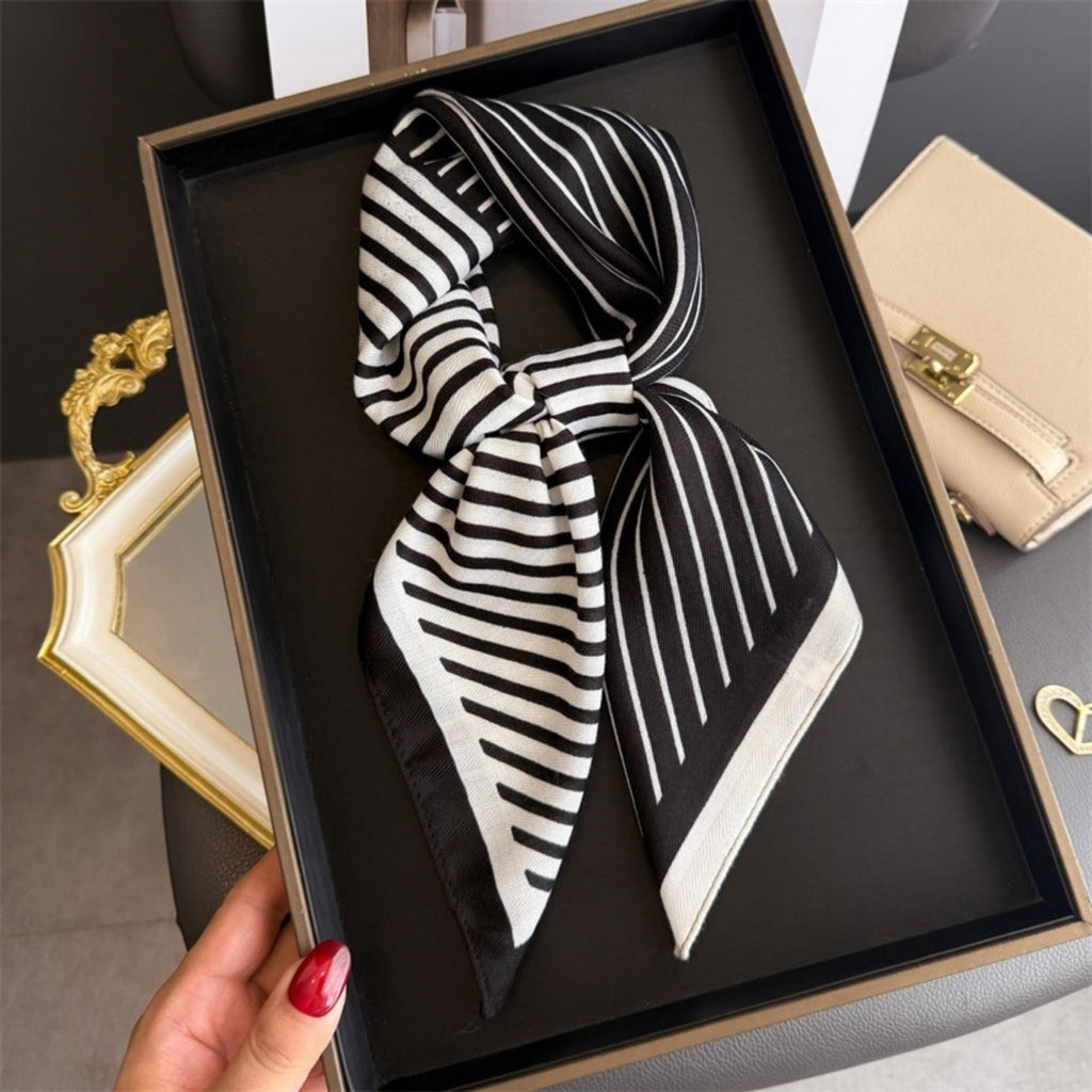 Anna-Kaci Women's Striped Satin Square Scarf with Two-Panel Design and Smooth Lightweight Finish 26.7x26.7in