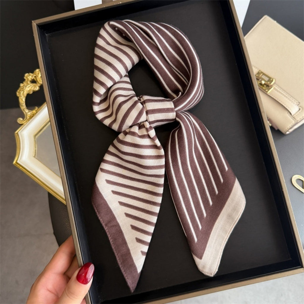 Anna-Kaci Women's Striped Satin Square Scarf with Two-Panel Design and Smooth Lightweight Finish 26.7x26.7in