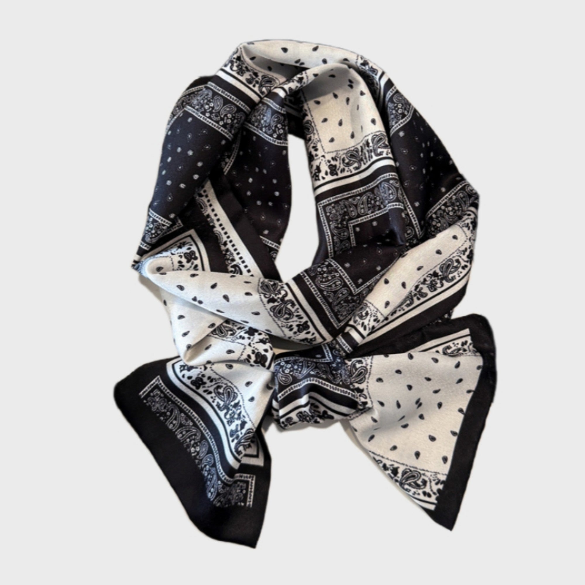 Anna-Kaci Women's Paisley Print Satin Long Scarf with Patchwork Panel Design and Smooth Finish 57x4.7in