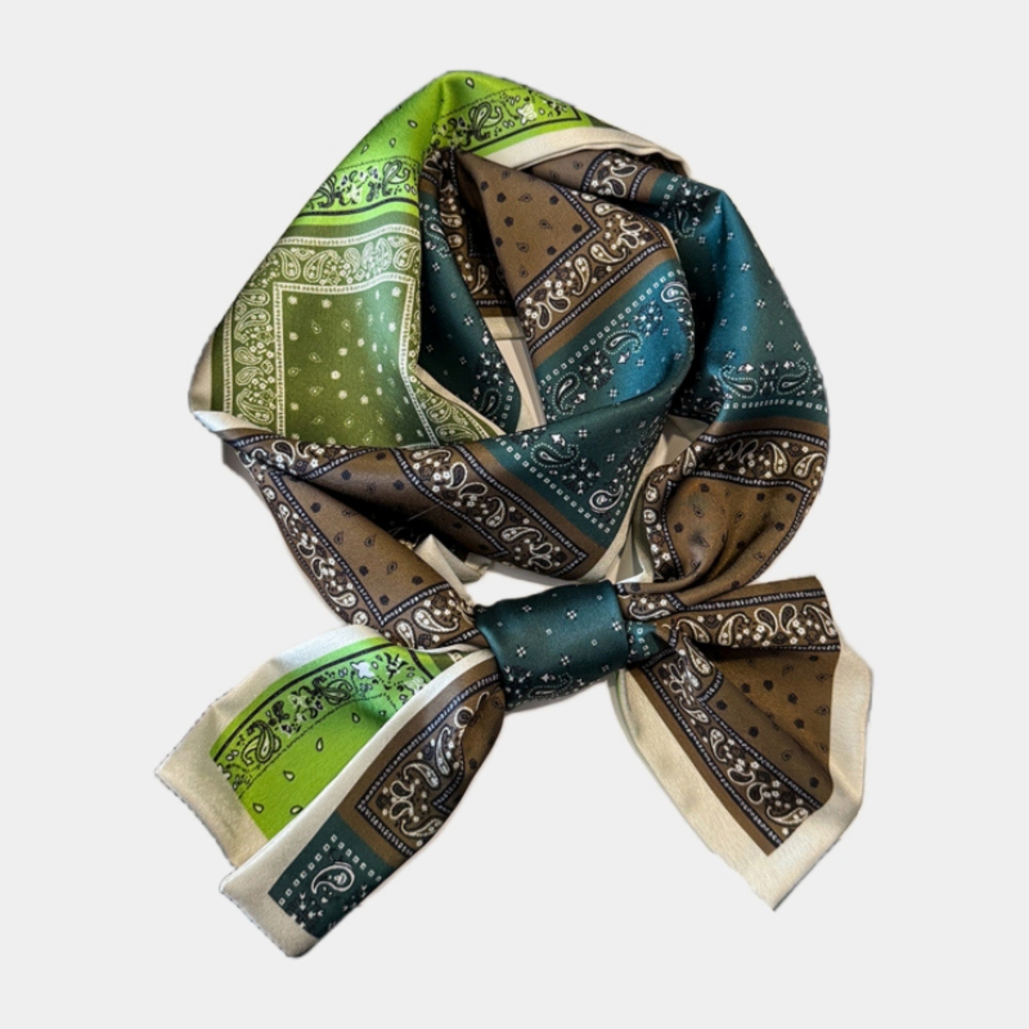 Anna-Kaci Women's Paisley Print Satin Long Scarf with Patchwork Panel Design and Smooth Finish 57x4.7in