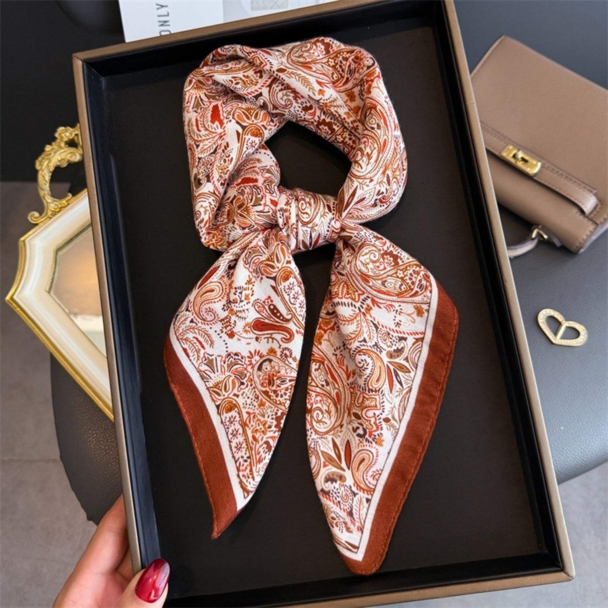 Anna-Kaci Women's Paisley Print Satin Square Scarf with Smooth Finish and Neatly Rolled Edges 26.7x26.7in