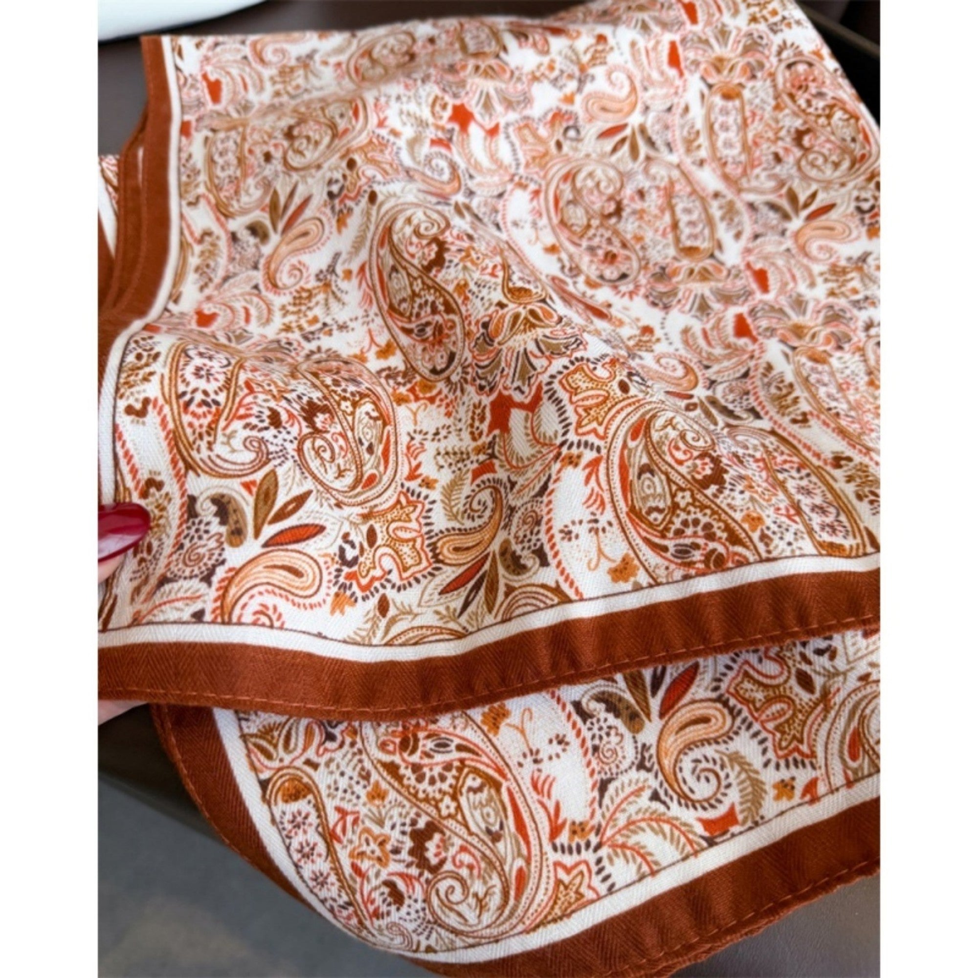 Anna-Kaci Women's Paisley Print Satin Square Scarf with Smooth Finish and Neatly Rolled Edges 26.7x26.7in