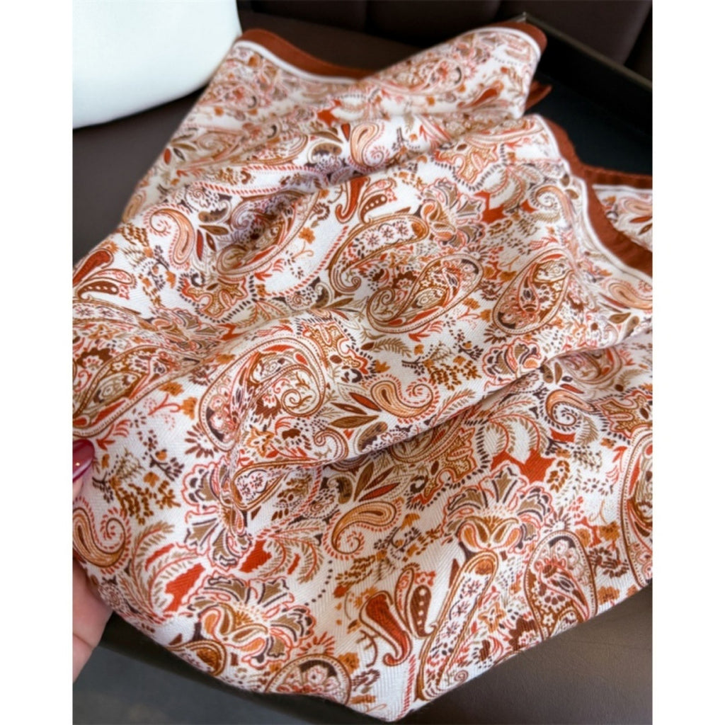 Anna-Kaci Women's Paisley Print Satin Square Scarf with Smooth Finish and Neatly Rolled Edges 26.7x26.7in