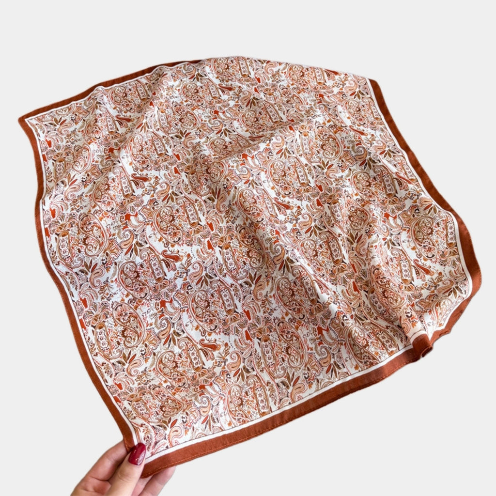 Anna-Kaci Women's Paisley Print Satin Square Scarf with Smooth Finish and Neatly Rolled Edges 26.7x26.7in