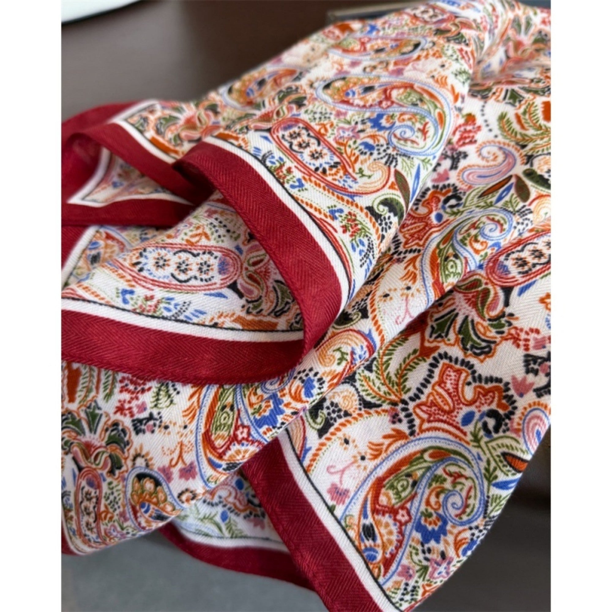 Anna-Kaci Women's Paisley Print Satin Square Scarf with Smooth Finish and Neatly Rolled Edges 26.7x26.7in