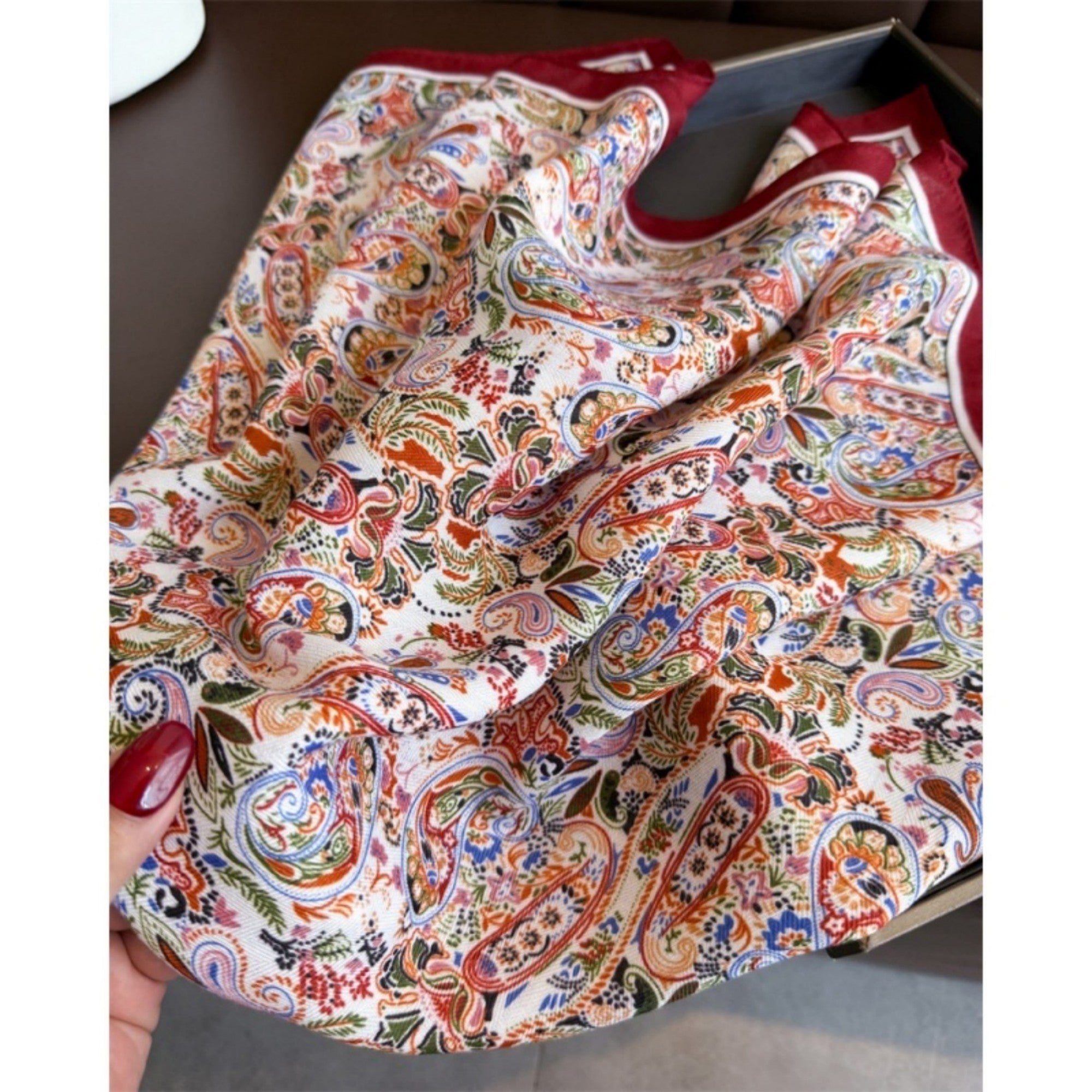 Anna-Kaci Women's Paisley Print Satin Square Scarf with Smooth Finish and Neatly Rolled Edges 26.7x26.7in