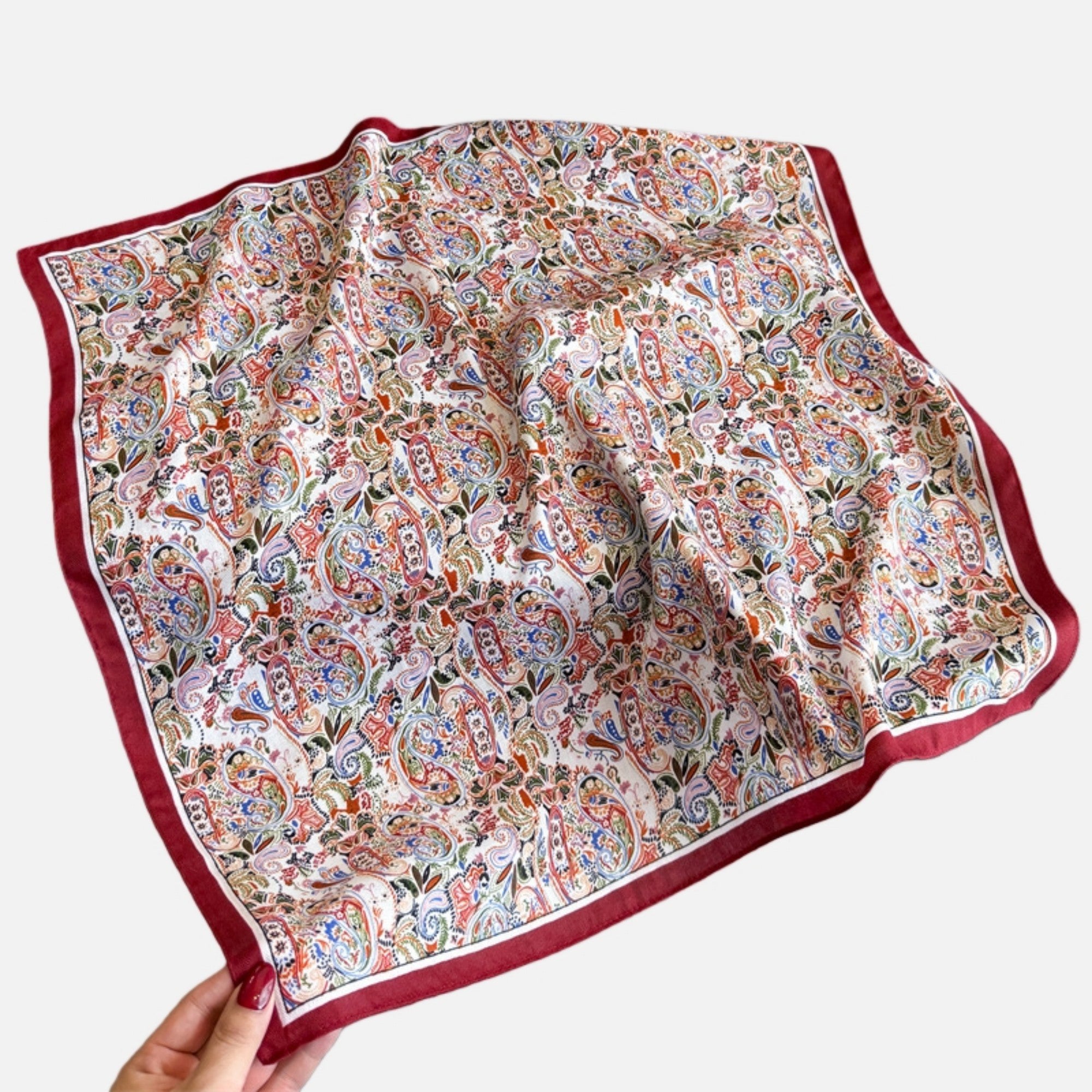 Anna-Kaci Women's Paisley Print Satin Square Scarf with Smooth Finish and Neatly Rolled Edges 26.7x26.7in
