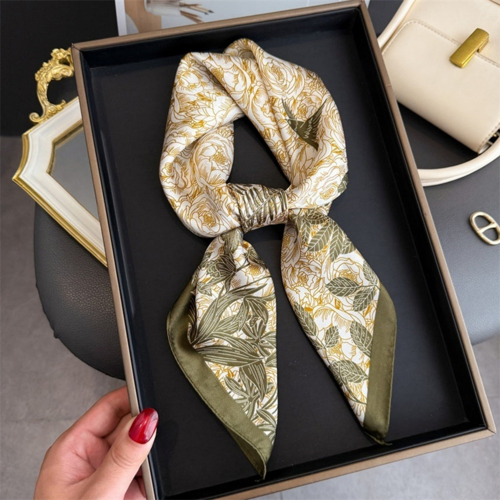 Anna-Kaci Women's Floral Botanical Print Lightweight Satin Scarf with Rolled Edge Finish 26.7x26.7in