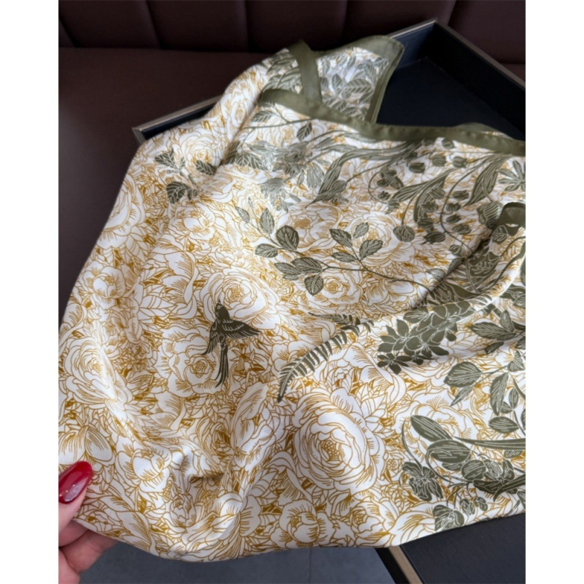 Anna-Kaci Women's Floral Botanical Print Lightweight Satin Scarf with Rolled Edge Finish 26.7x26.7in