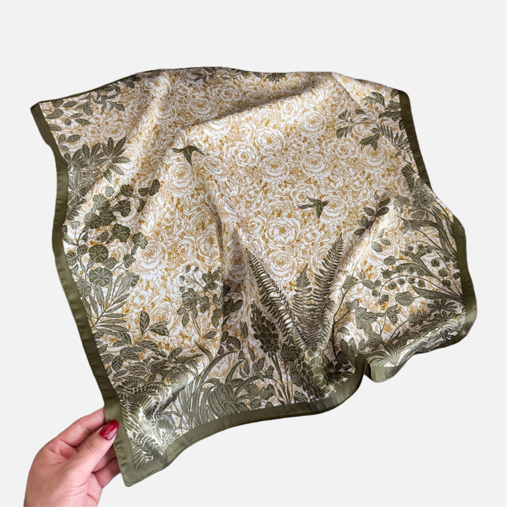 Anna-Kaci Women's Floral Botanical Print Lightweight Satin Scarf with Rolled Edge Finish 26.7x26.7in