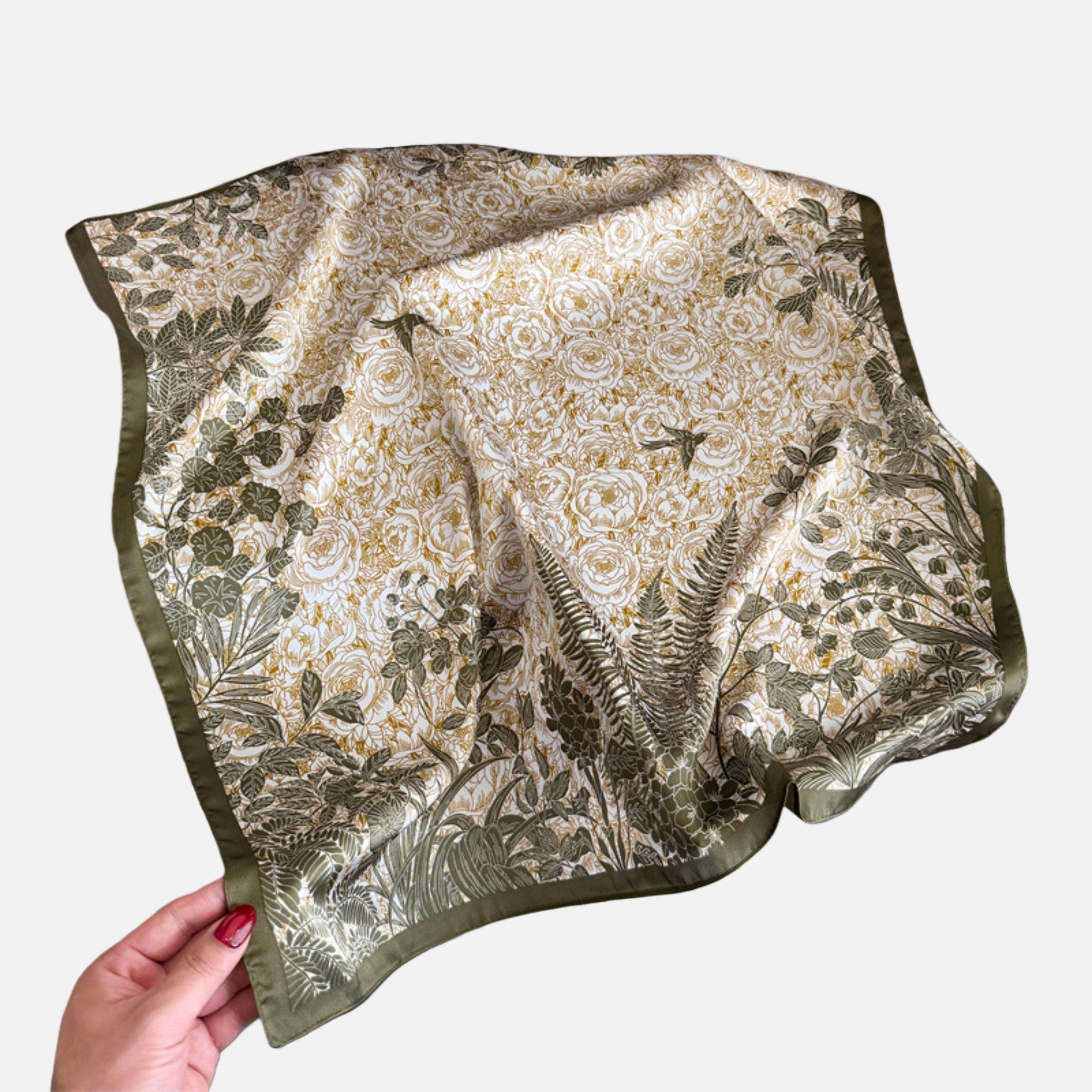 Anna-Kaci Women's Floral Botanical Print Lightweight Satin Scarf with Rolled Edge Finish 26.7x26.7in