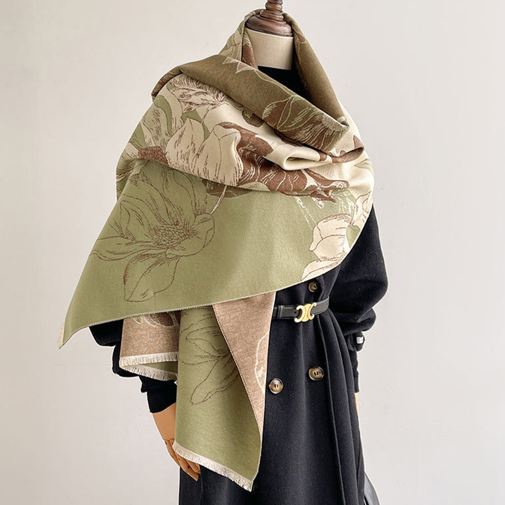 Anna-Kaci Womens Reversible Jacquard Knit Warm Scarf with Floral Pattern
