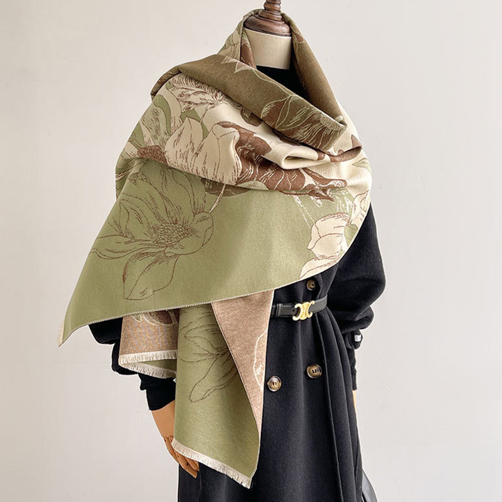 Anna-Kaci Womens Reversible Jacquard Knit Warm Scarf with Floral Pattern