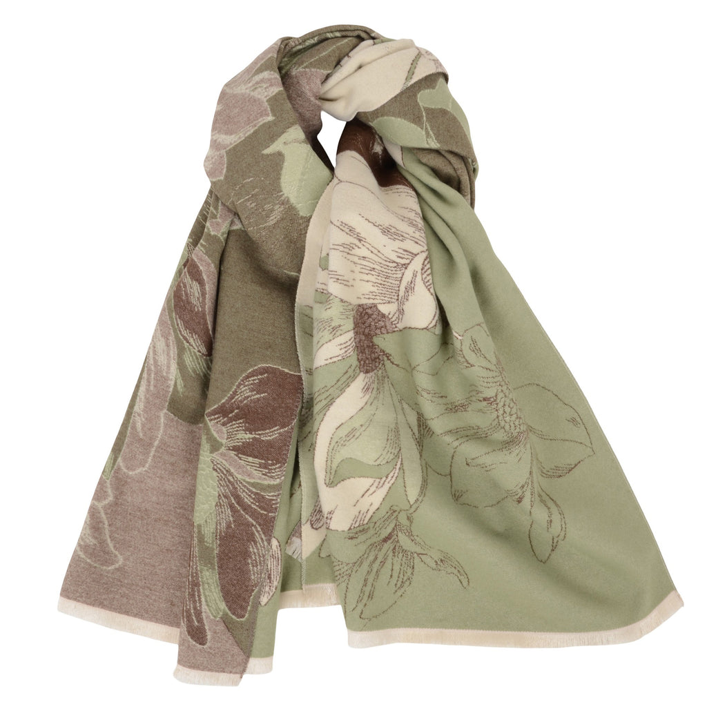 Anna-Kaci Womens Reversible Jacquard Knit Warm Scarf with Floral Pattern