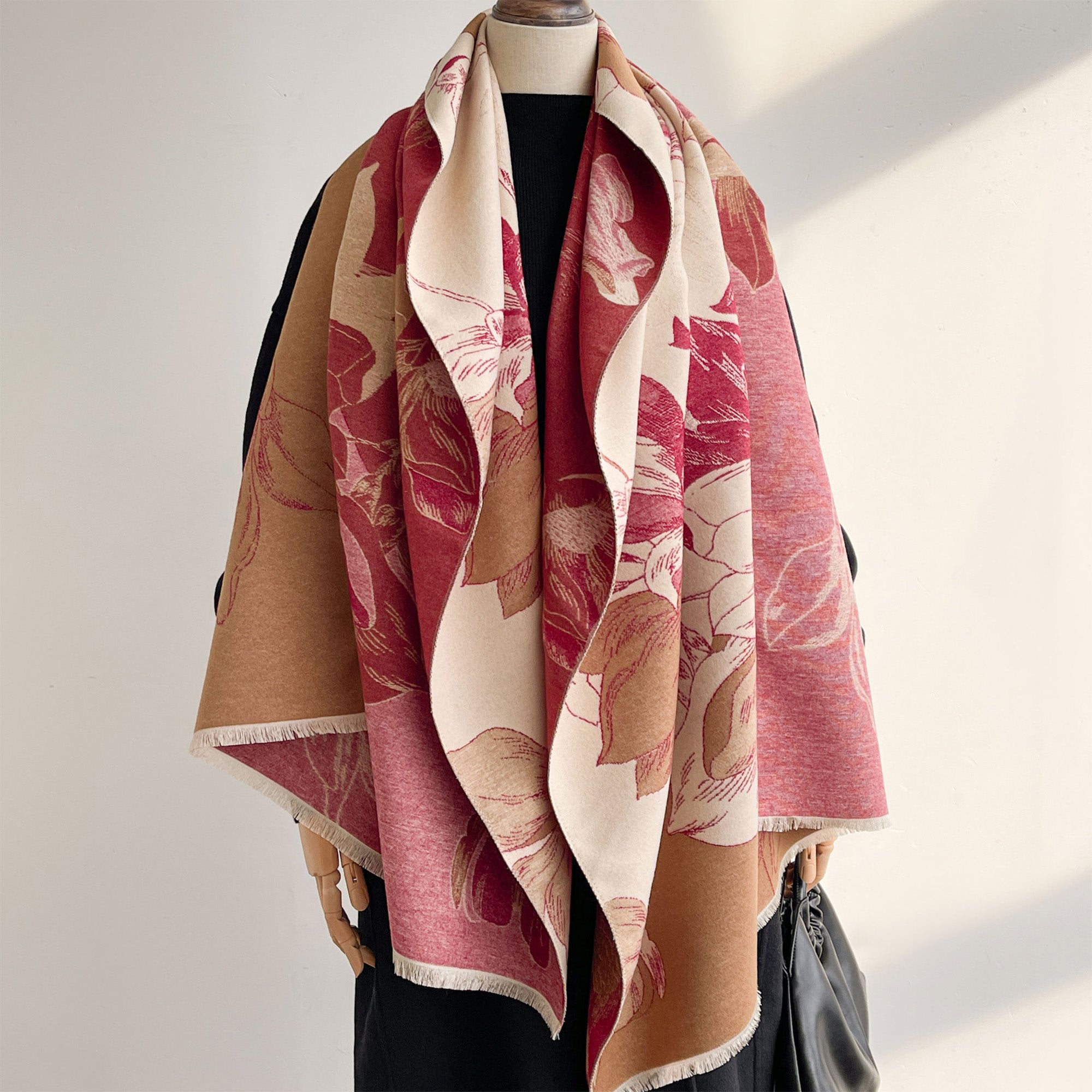 Anna-Kaci Womens Reversible Jacquard Knit Warm Scarf with Floral Pattern