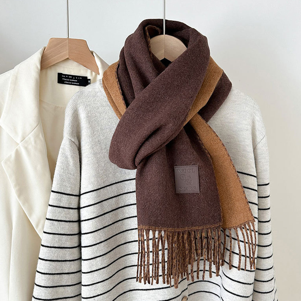 Anna-Kaci Womens Reversible Two Tone Warm Scarf with Fringe Trim