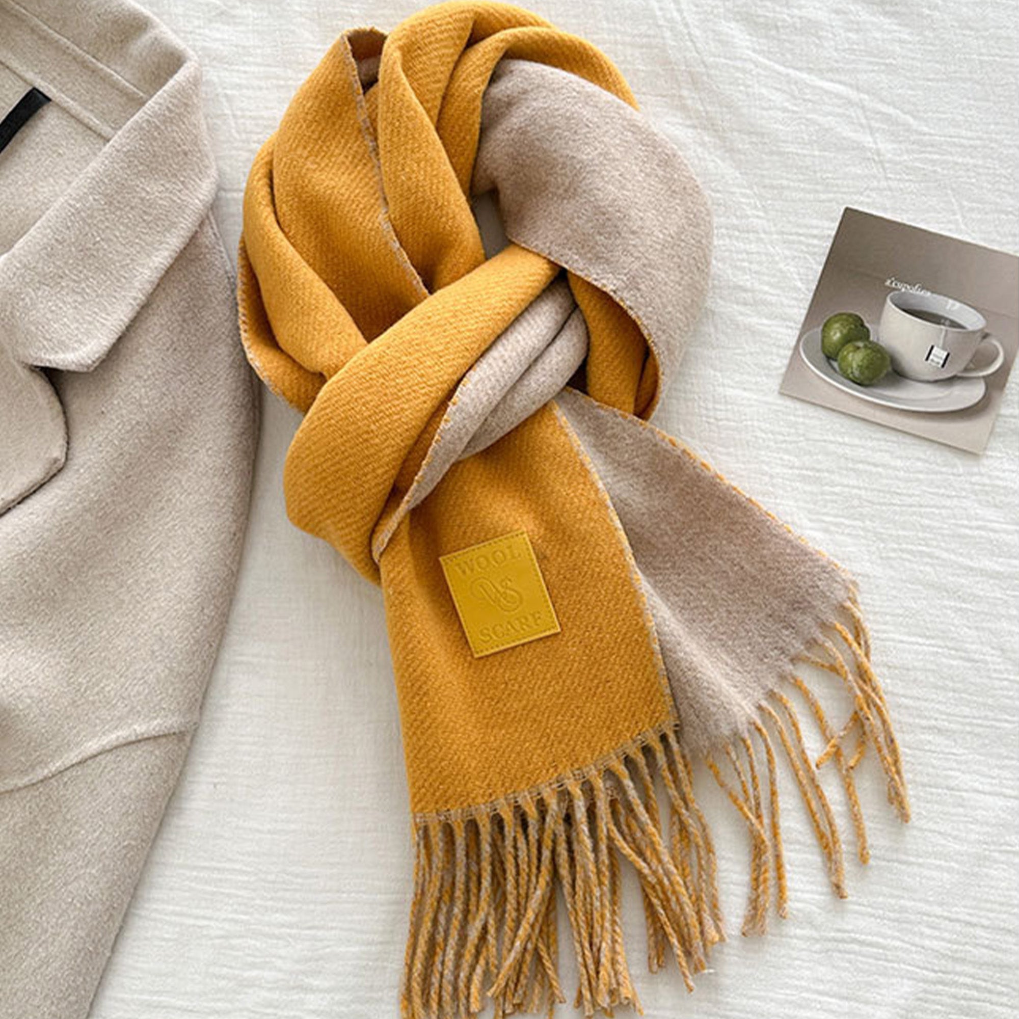 Anna-Kaci Womens Reversible Two Tone Warm Scarf with Fringe Trim