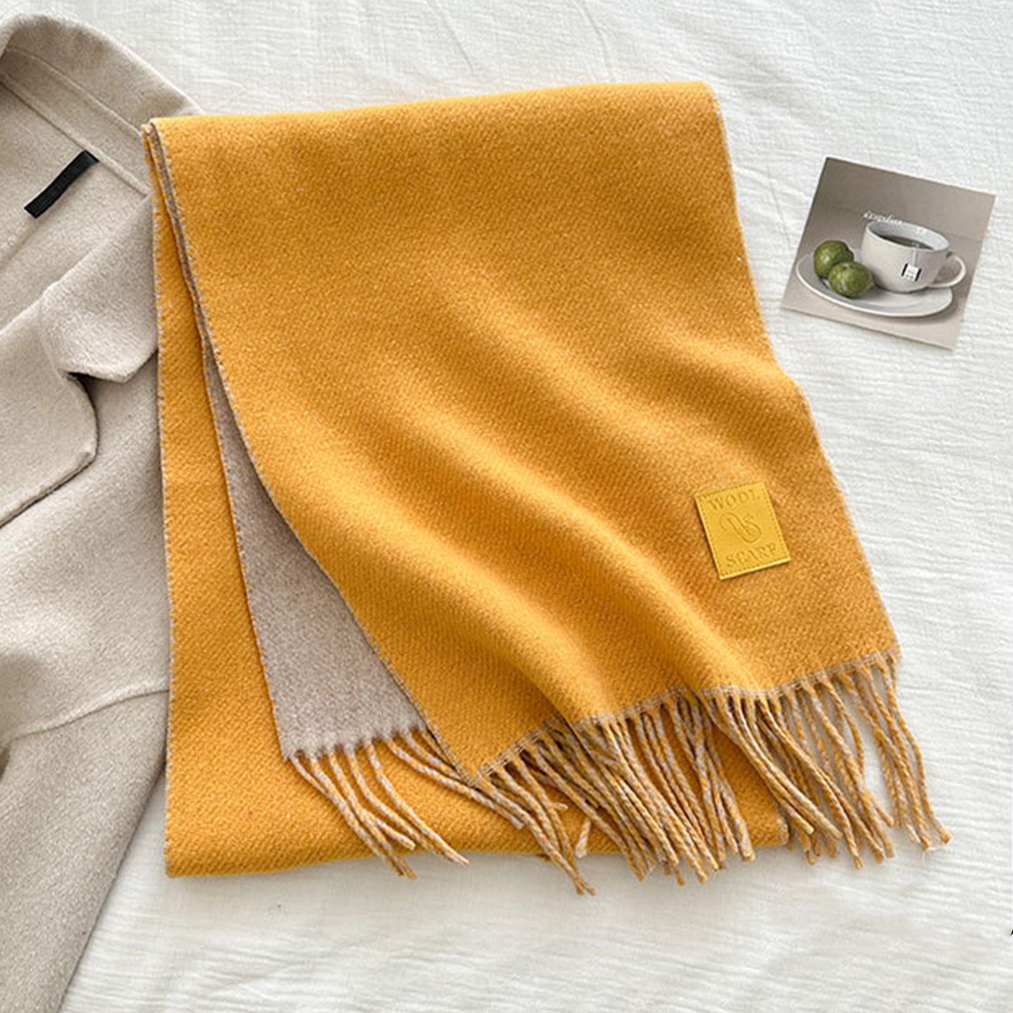 Anna-Kaci Womens Reversible Two Tone Warm Scarf with Fringe Trim