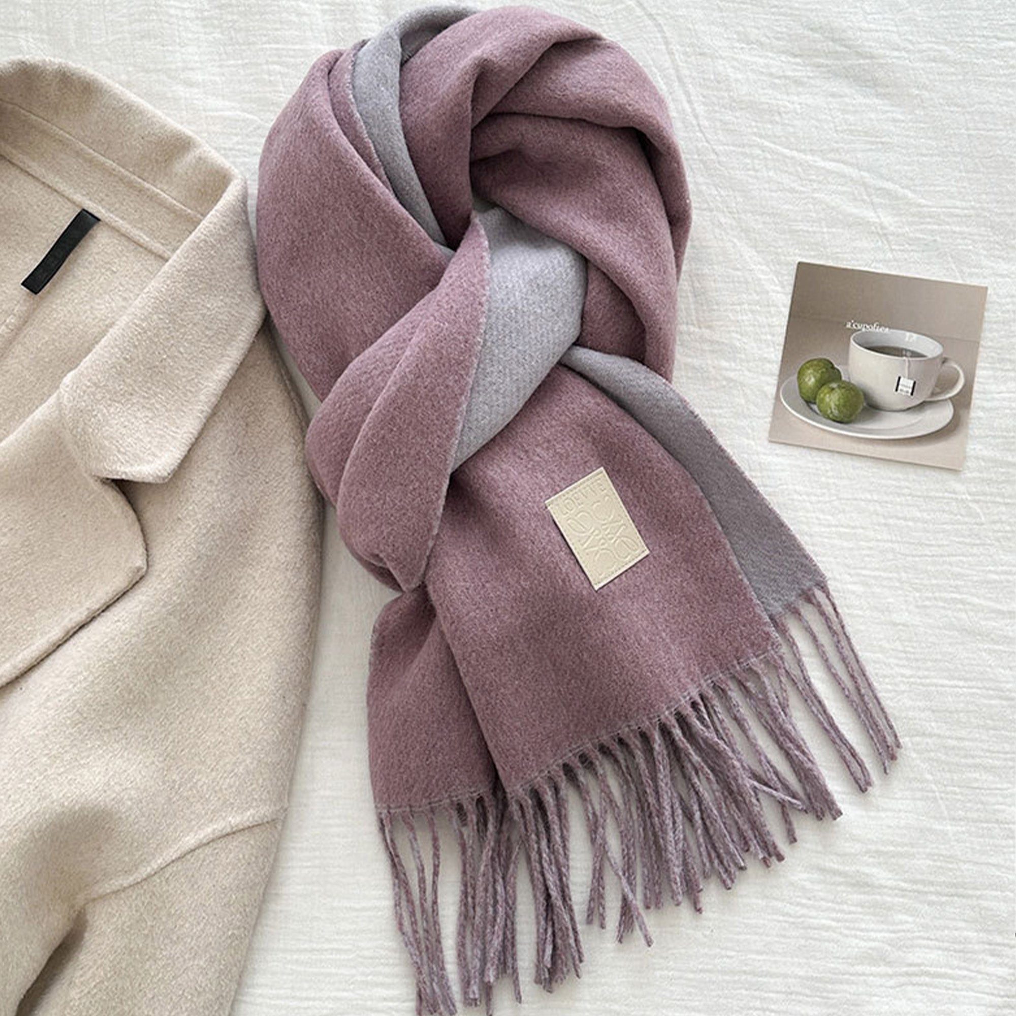 Anna-Kaci Womens Reversible Two Tone Warm Scarf with Fringe Trim