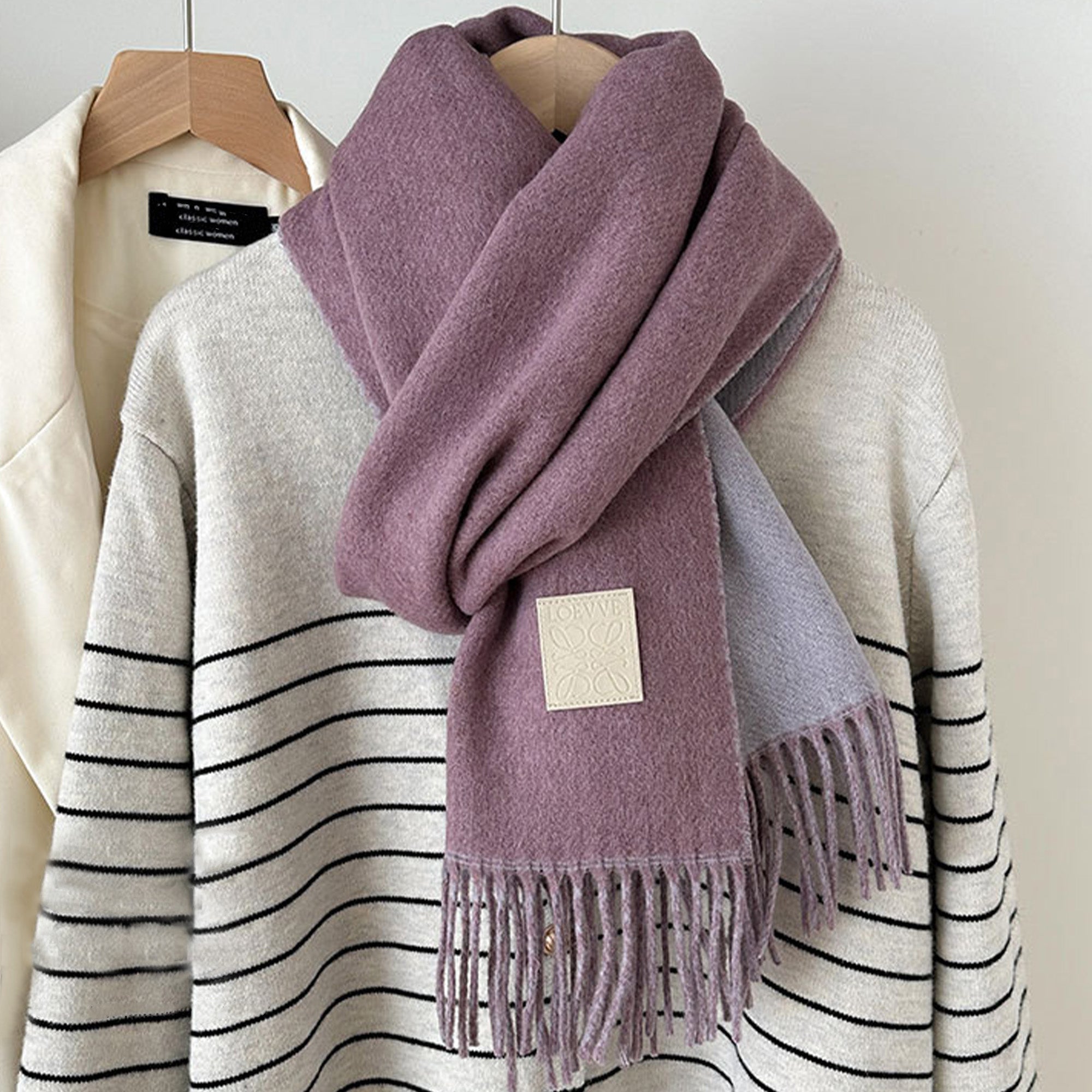 Anna-Kaci Womens Reversible Two Tone Warm Scarf with Fringe Trim