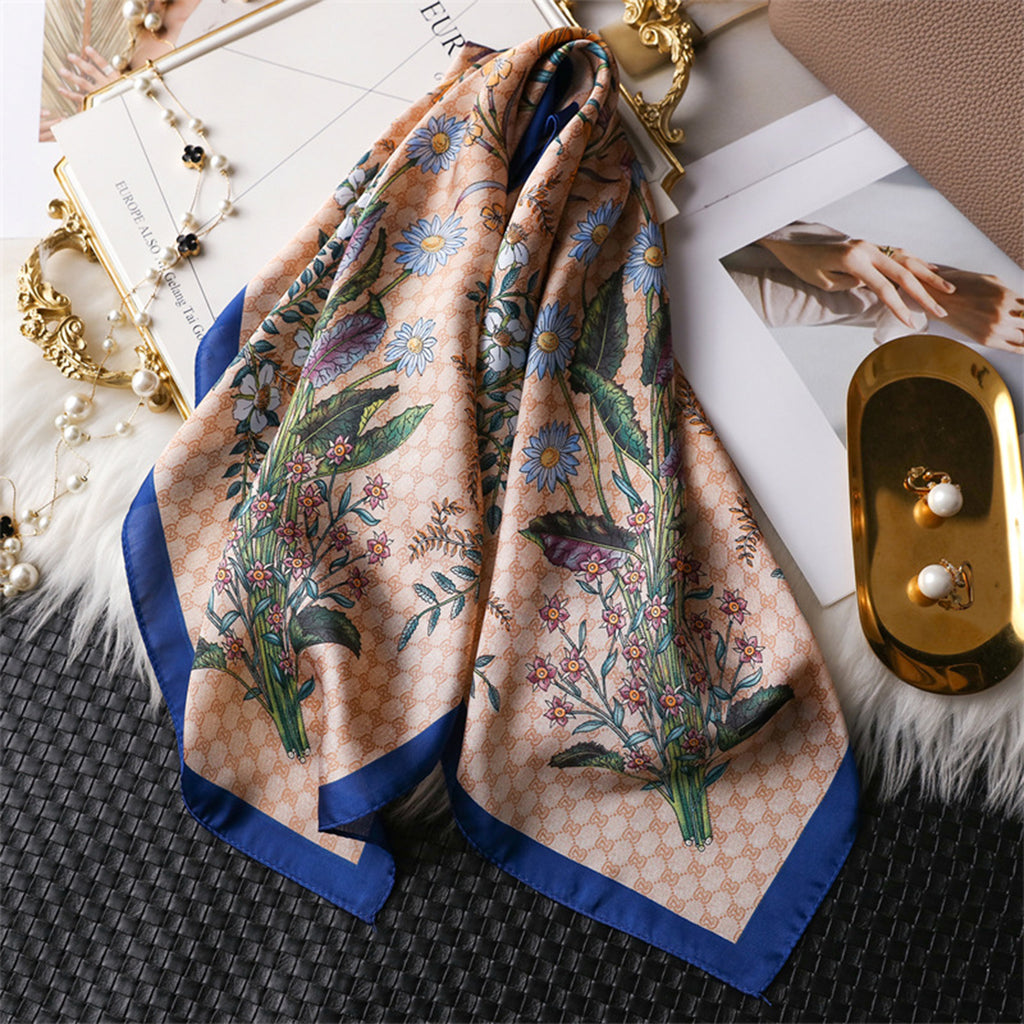 Anna-Kaci Womens Satin Square Scarf Floral Print Neck Hair Accessory