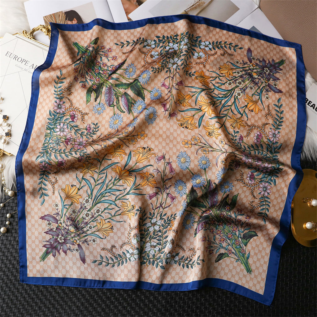 Anna-Kaci Womens Satin Square Scarf Floral Print Neck Hair Accessory