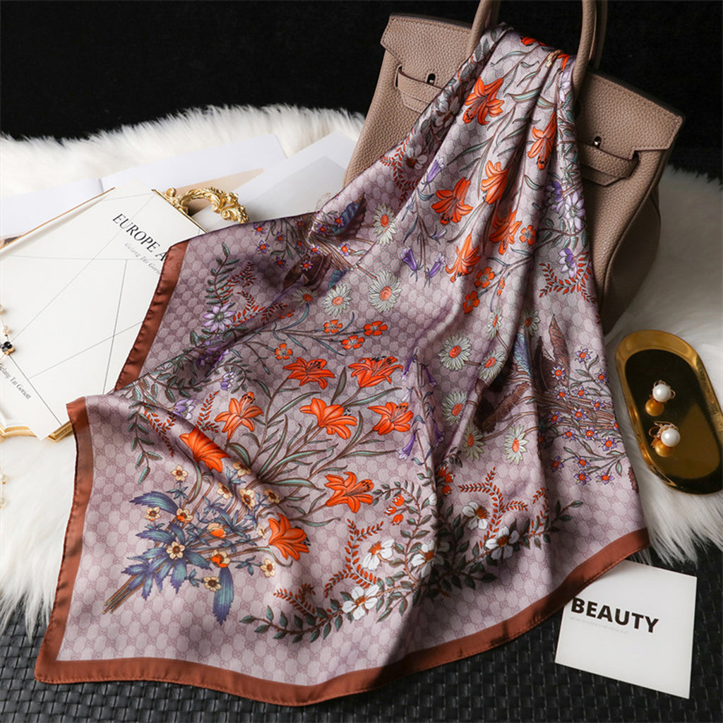 Anna-Kaci Womens Satin Square Scarf Floral Print Neck Hair Accessory
