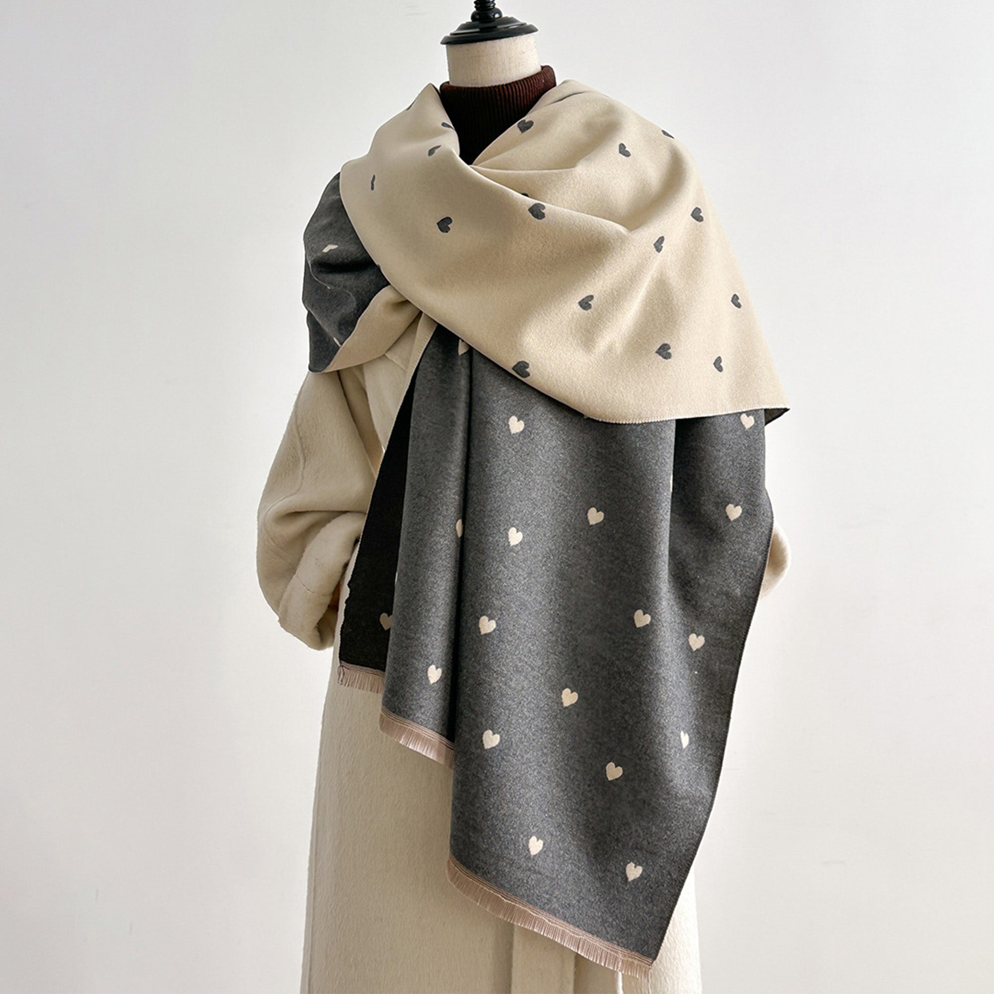 Anna-Kaci Heart Pattern Reversible Warm Valentine Scarf Soft Double Sided Winter Wrap