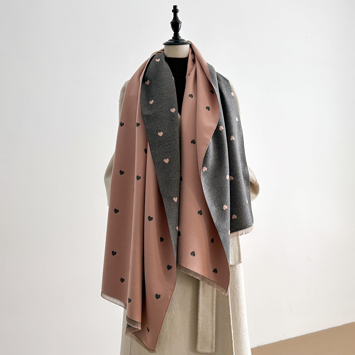 Anna-Kaci Heart Pattern Reversible Warm Valentine Scarf Soft Double Sided Winter Wrap