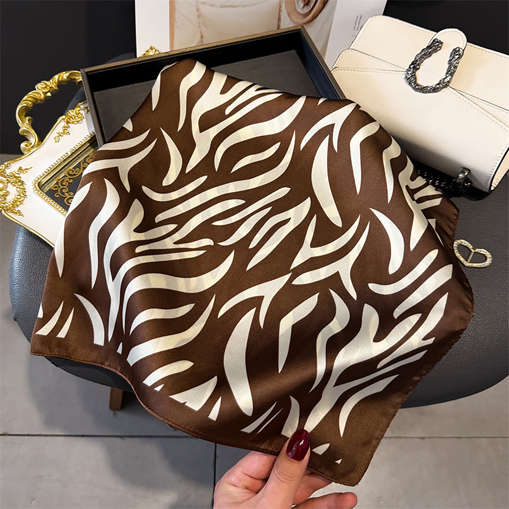 Anna-Kaci Womens Zebra Print Square Scarf Soft Fashion Accessory 27.5¡Á27.5inches