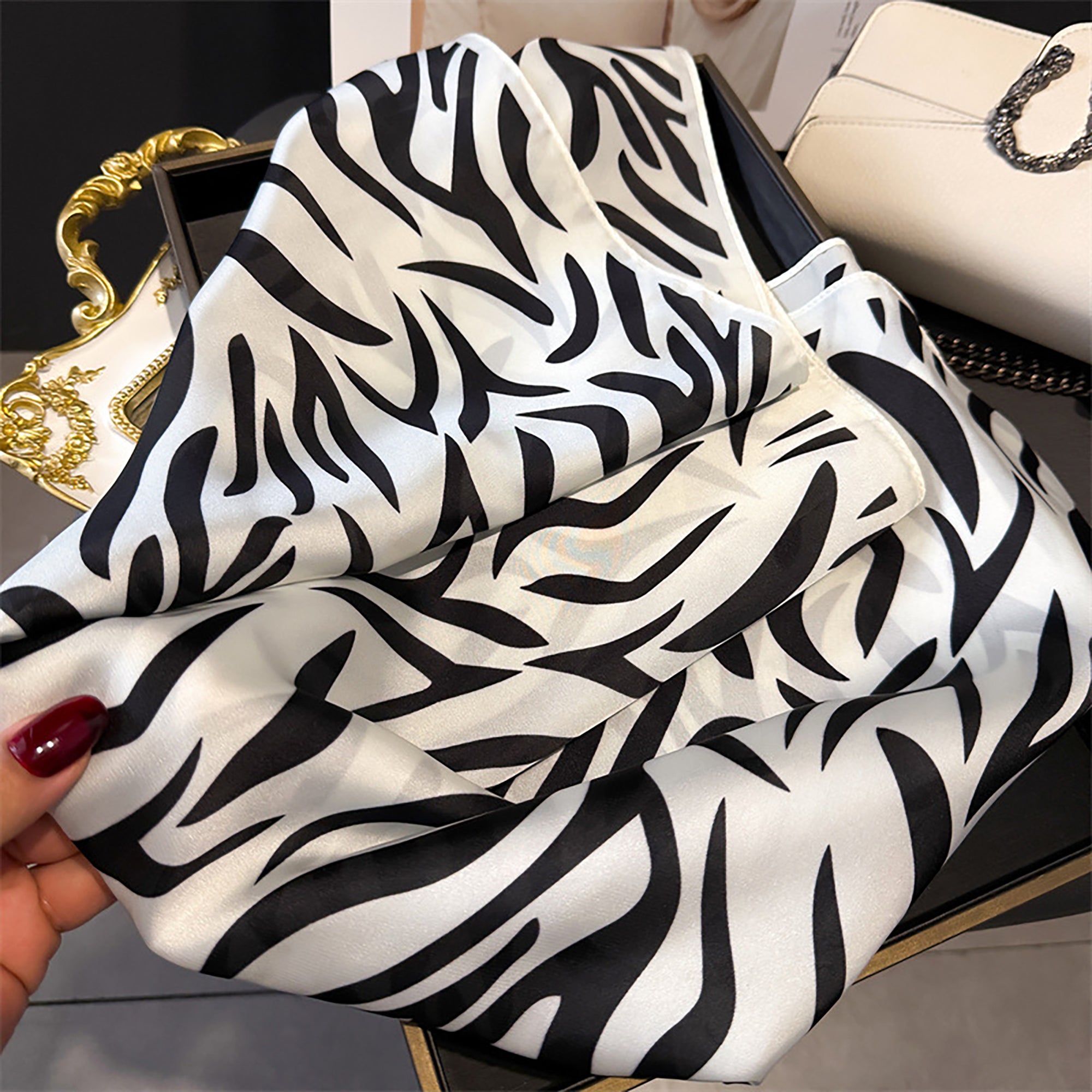 Anna-Kaci Womens Zebra Print Square Scarf Soft Fashion Accessory 27.5¡Á27.5inches
