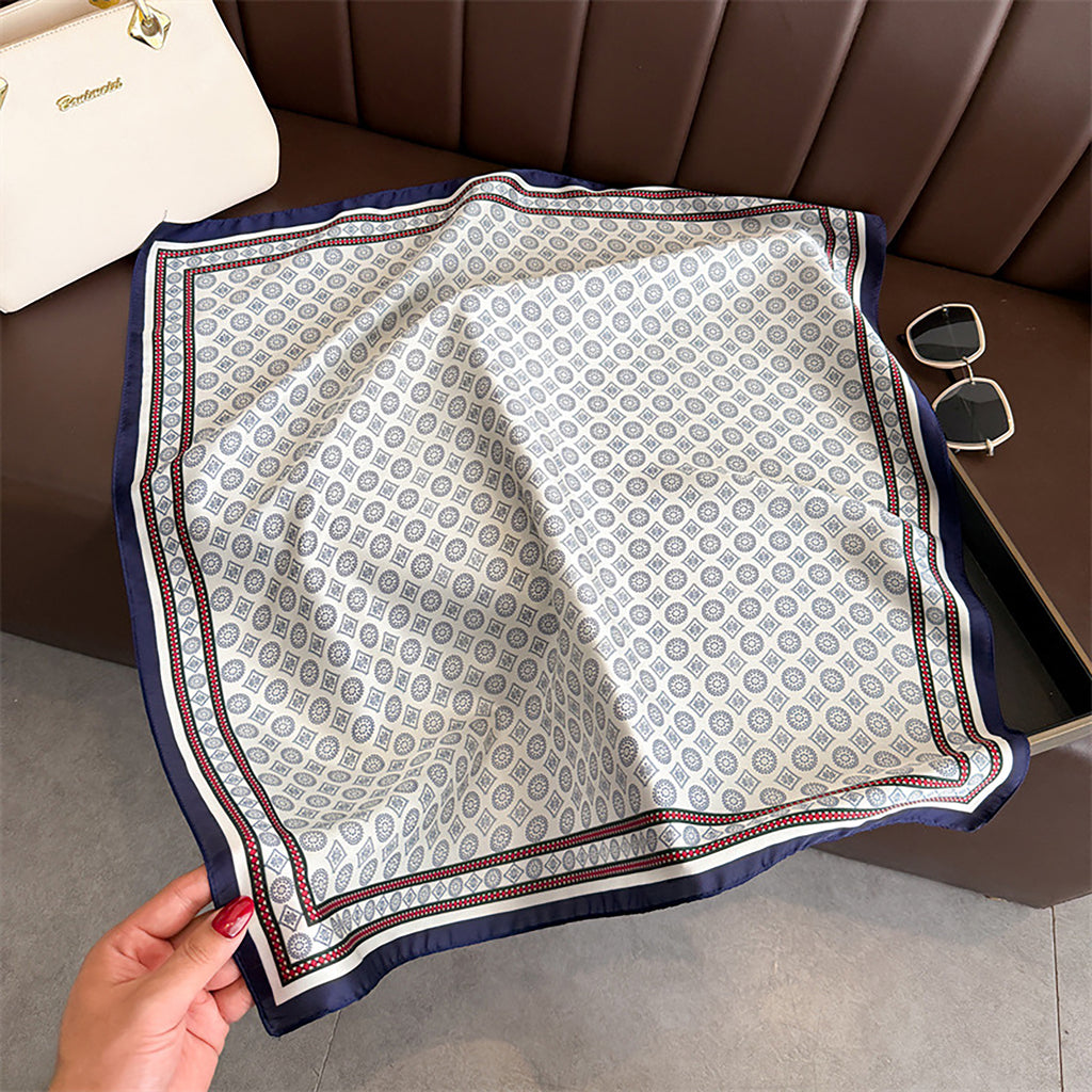 Anna-Kaci Square Scarf with Classic Geometric Print and Contrast Border 27.5¡Á27.5inches