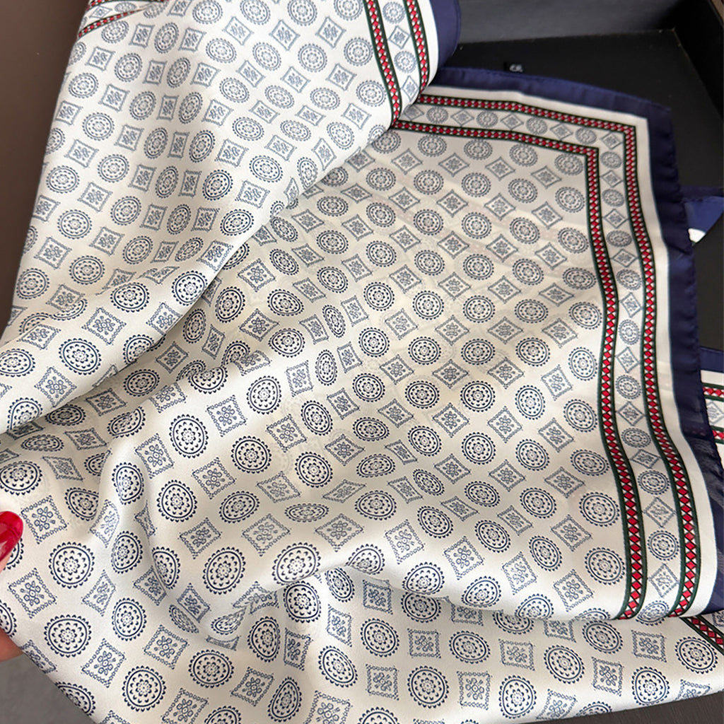 Anna-Kaci Square Scarf with Classic Geometric Print and Contrast Border 27.5¡Á27.5inches
