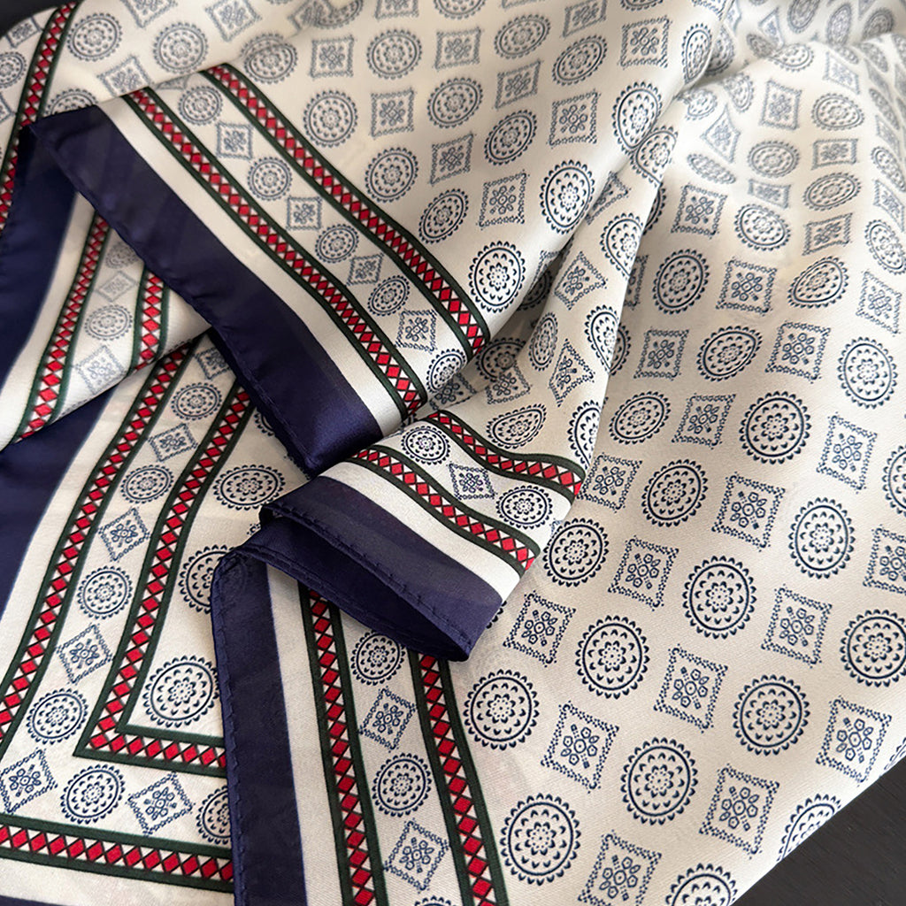 Anna-Kaci Square Scarf with Classic Geometric Print and Contrast Border 27.5¡Á27.5inches