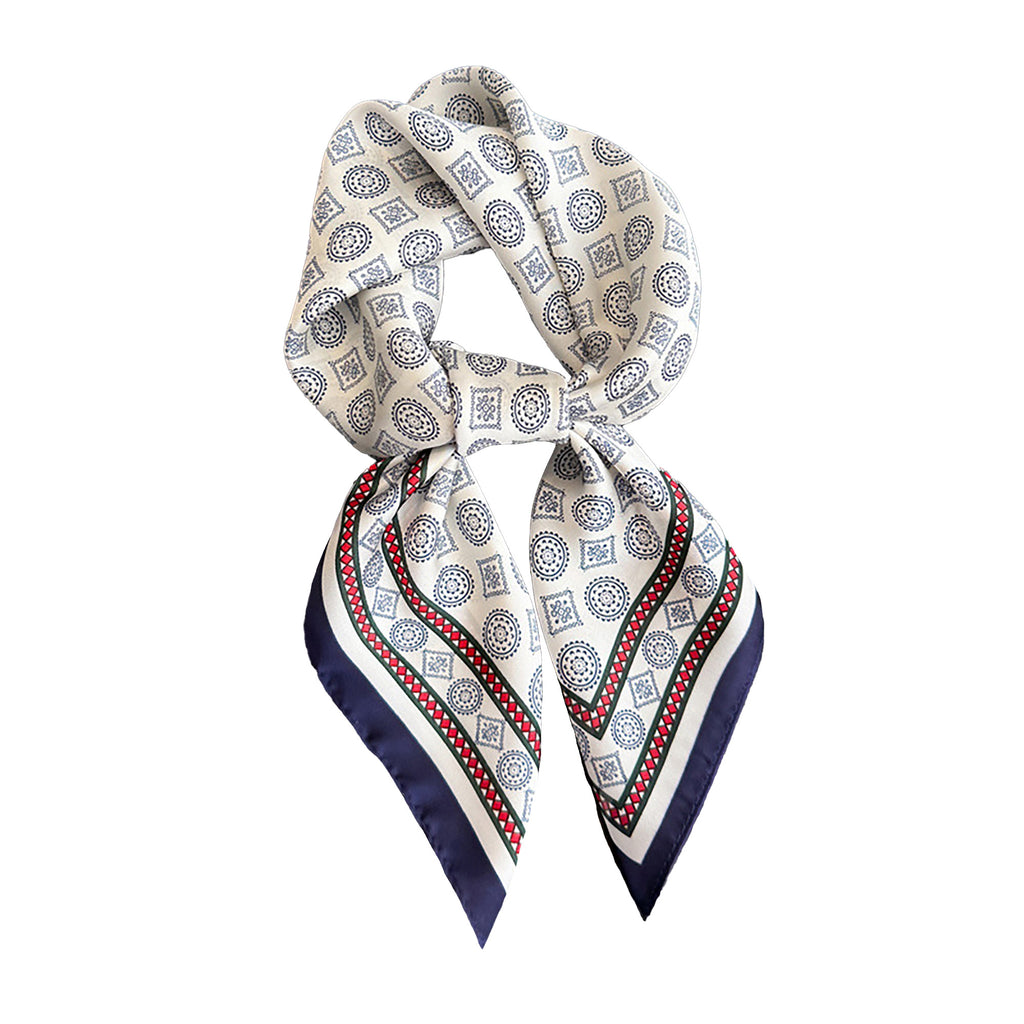 Anna-Kaci Square Scarf with Classic Geometric Print and Contrast Border 27.5¡Á27.5inches