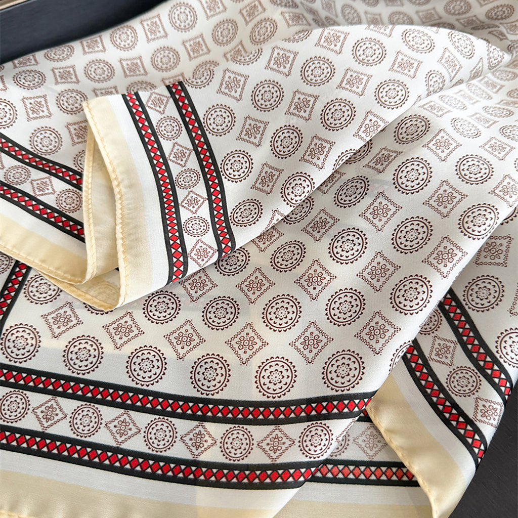 Anna-Kaci Square Scarf with Classic Geometric Print and Contrast Border 27.5¡Á27.5inches