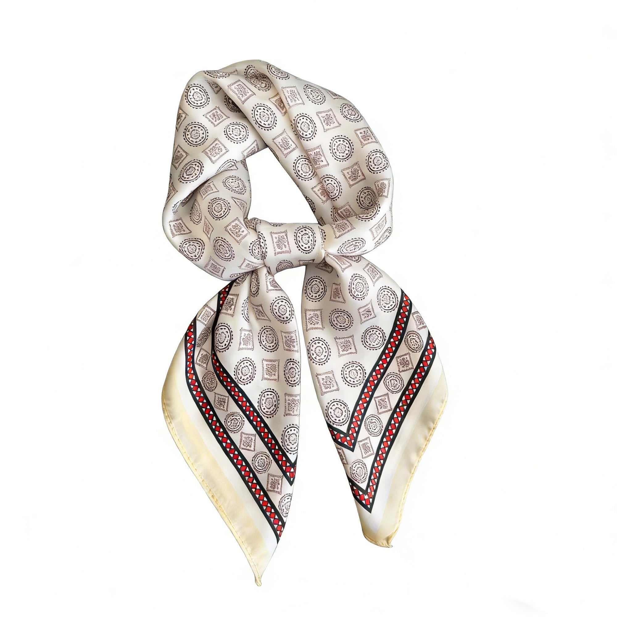 Anna-Kaci Square Scarf with Classic Geometric Print and Contrast Border 27.5¡Á27.5inches