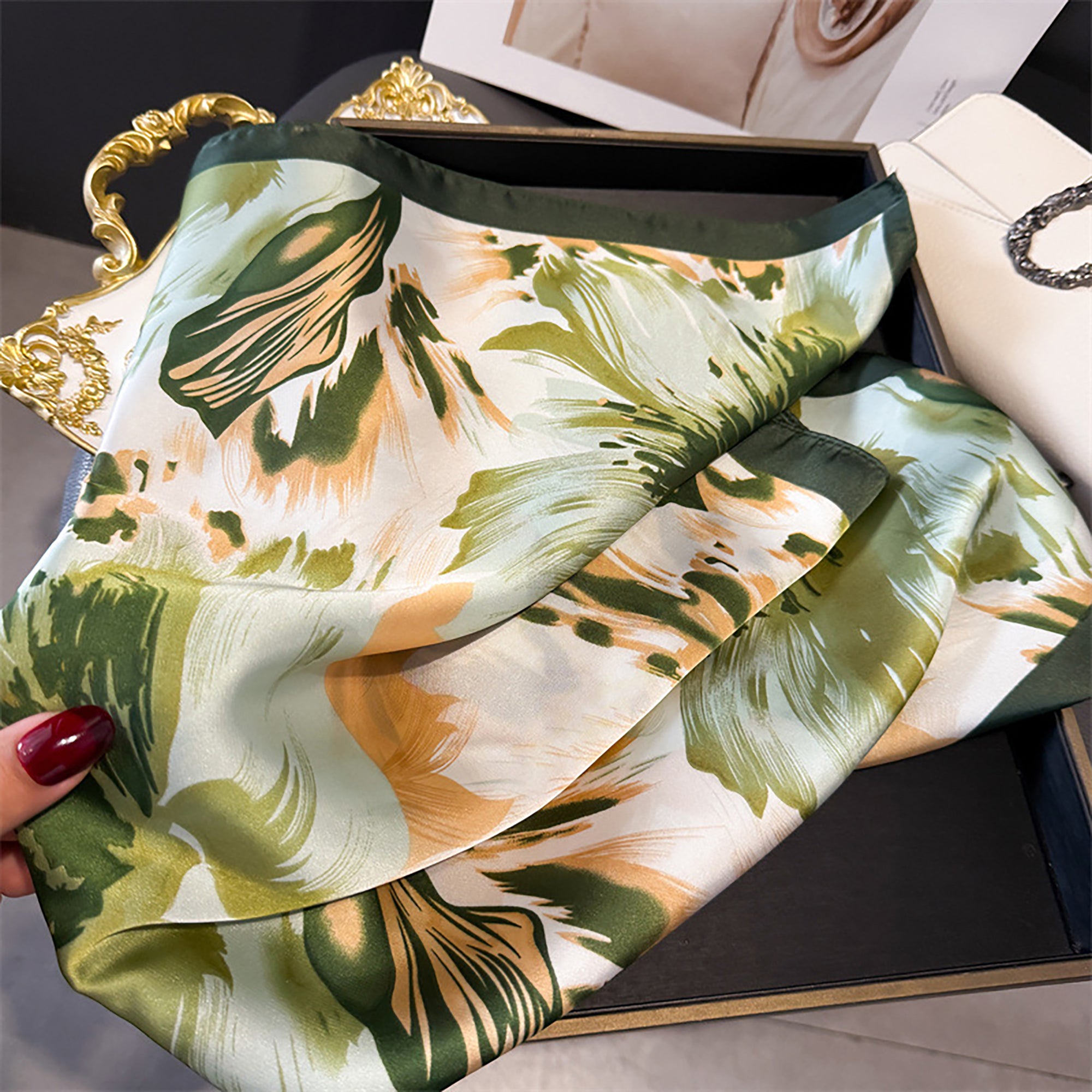 Anna-Kaci Womens Square Scarf with Abstract Floral Print 27.5¡Á27.5inches