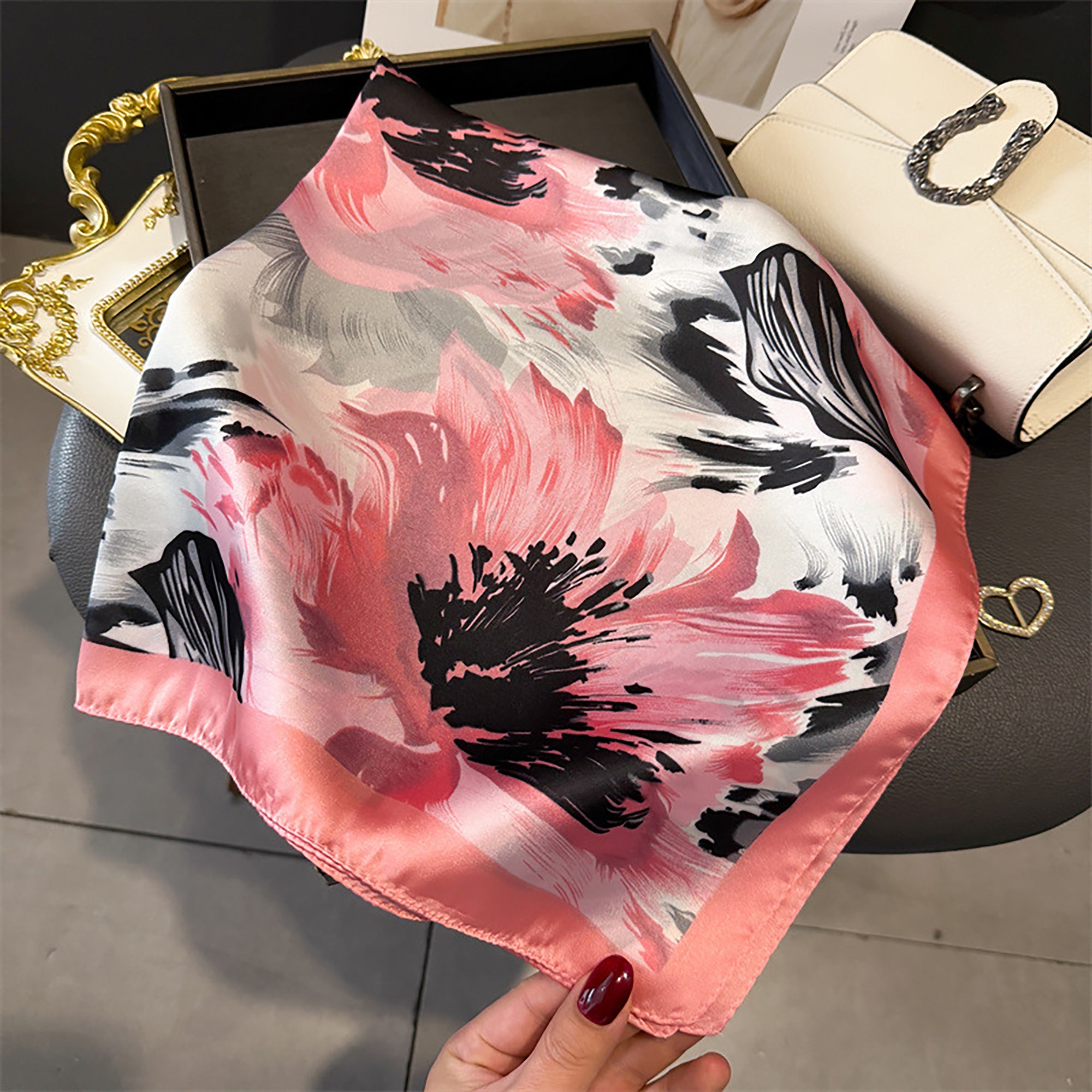 Anna-Kaci Womens Square Scarf with Abstract Floral Print 27.5¡Á27.5inches
