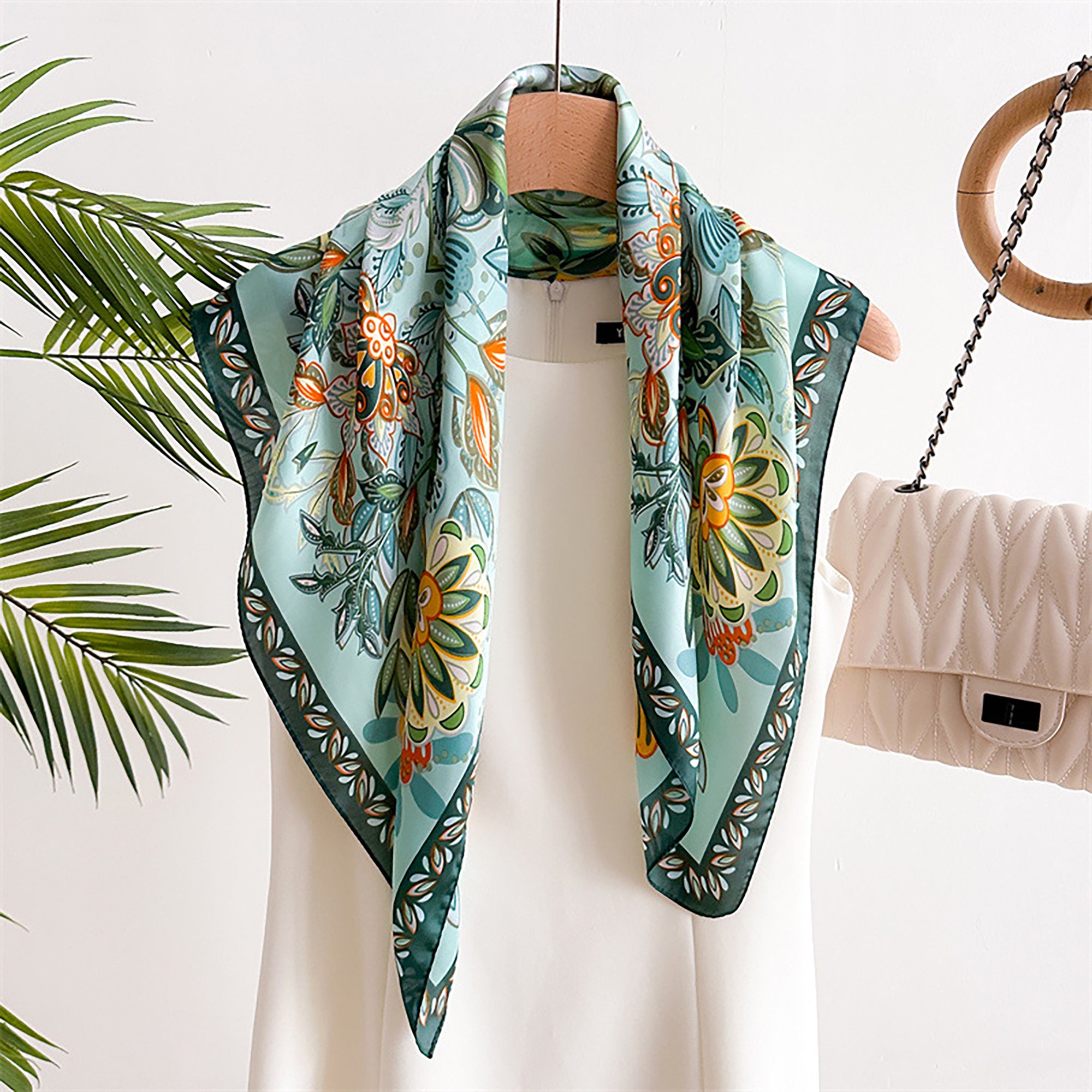 Anna-Kaci Floral Satin Square Scarf Lightweight Soft Feel 27.5¡Á27.5inches