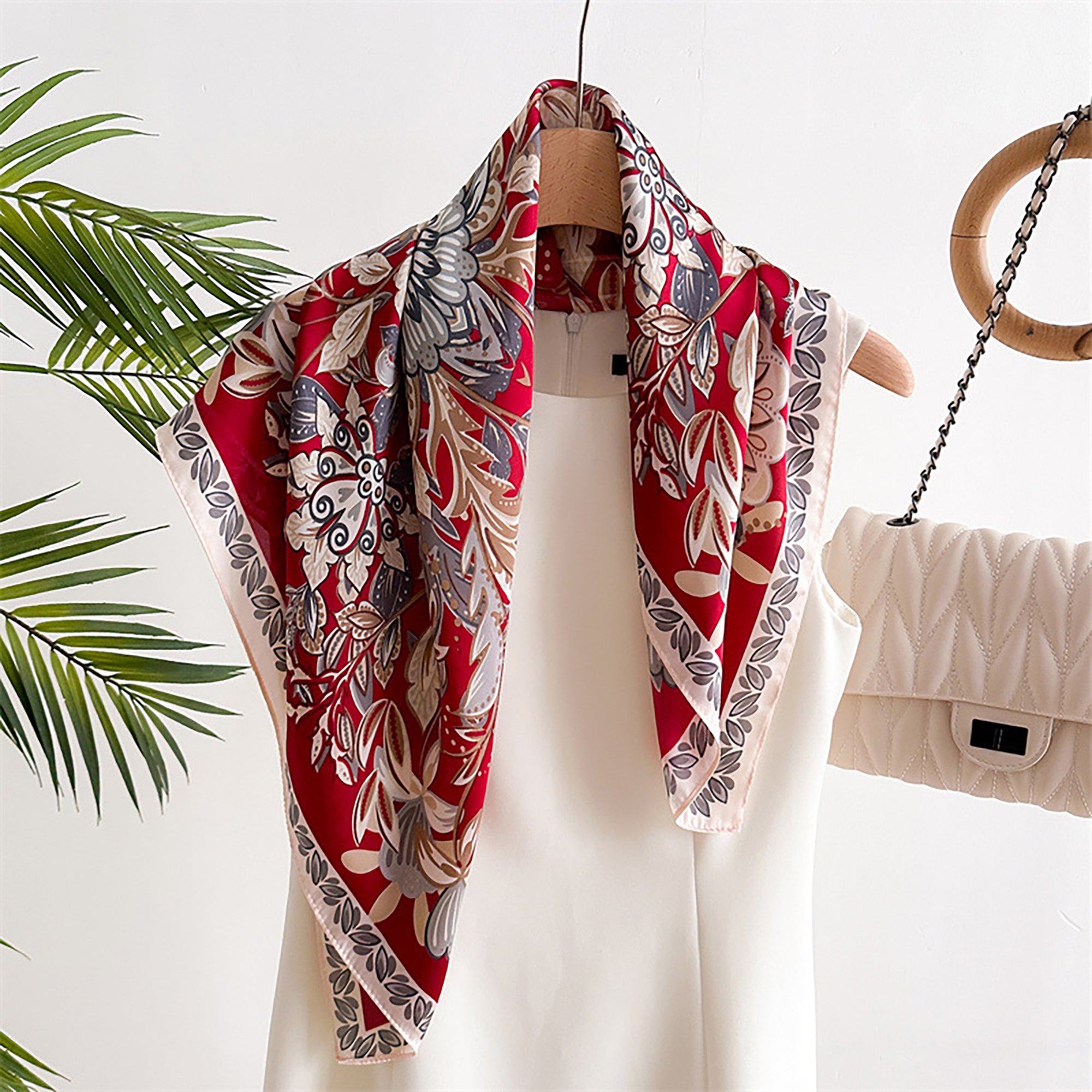 Anna-Kaci Floral Satin Square Scarf Lightweight Soft Feel 27.5¡Á27.5inches