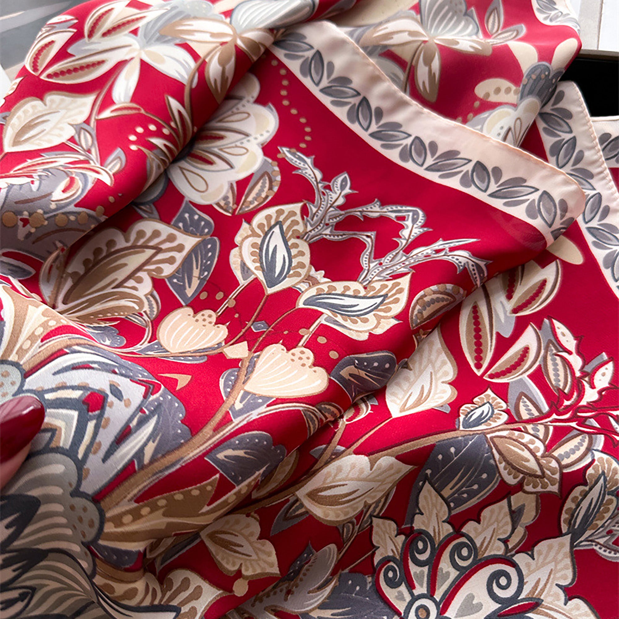 Anna-Kaci Floral Satin Square Scarf Lightweight Soft Feel 27.5¡Á27.5inches