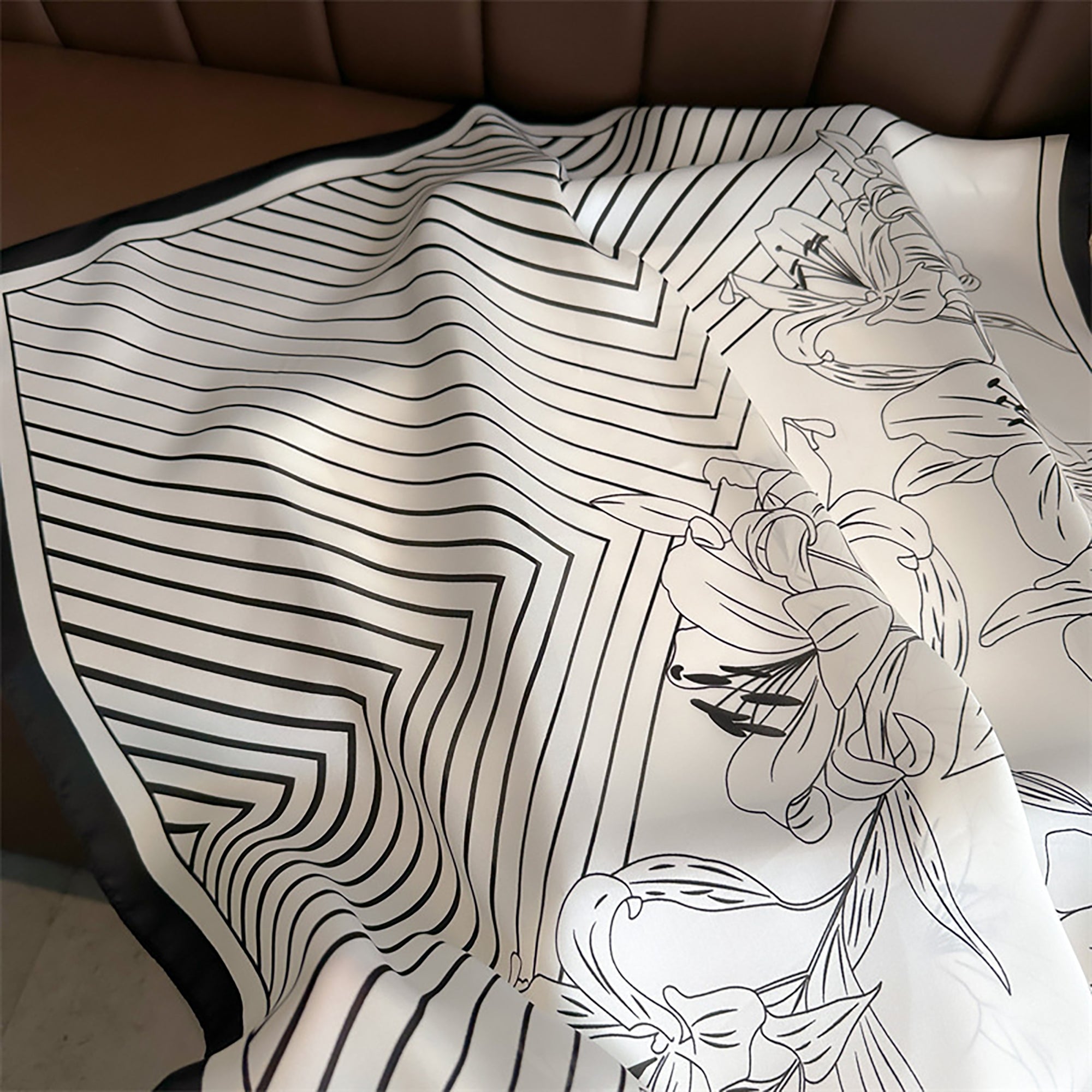Anna-Kaci Womens Satin Square Scarf with Modern Floral Line Art 27.5¡Á27.5inches