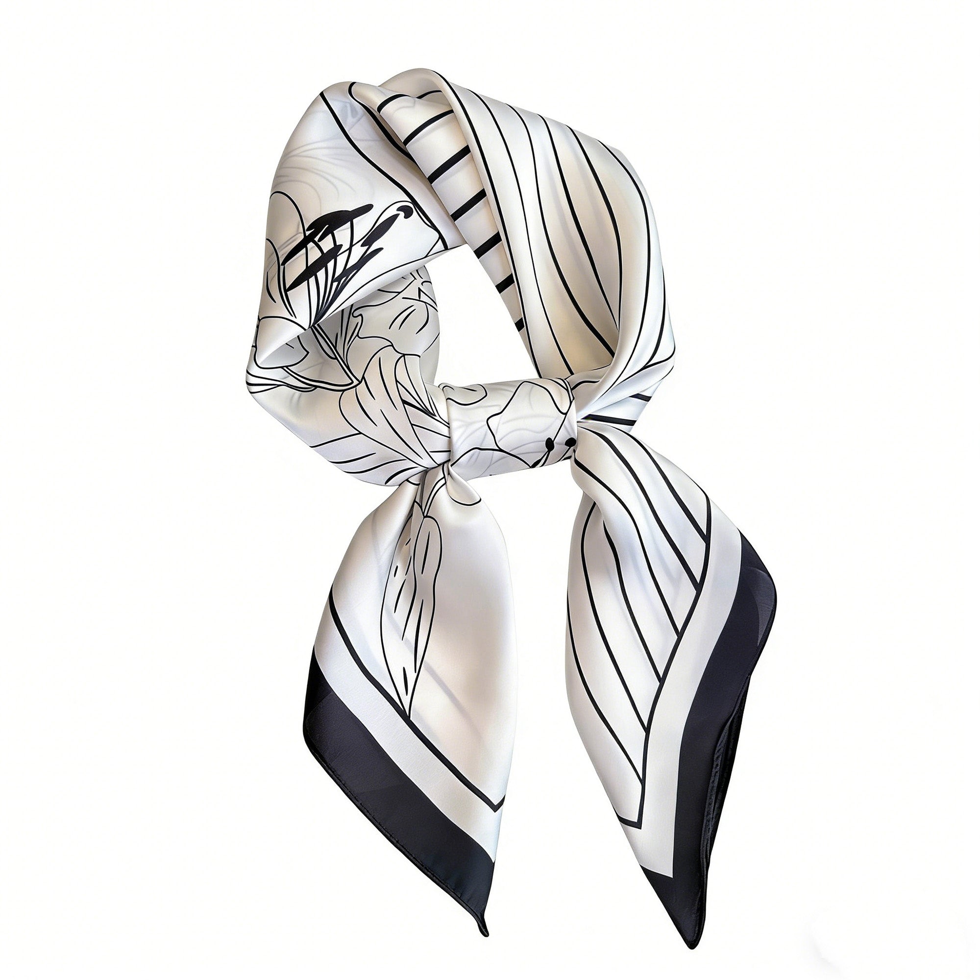 Anna-Kaci Womens Satin Square Scarf with Modern Floral Line Art 27.5¡Á27.5inches
