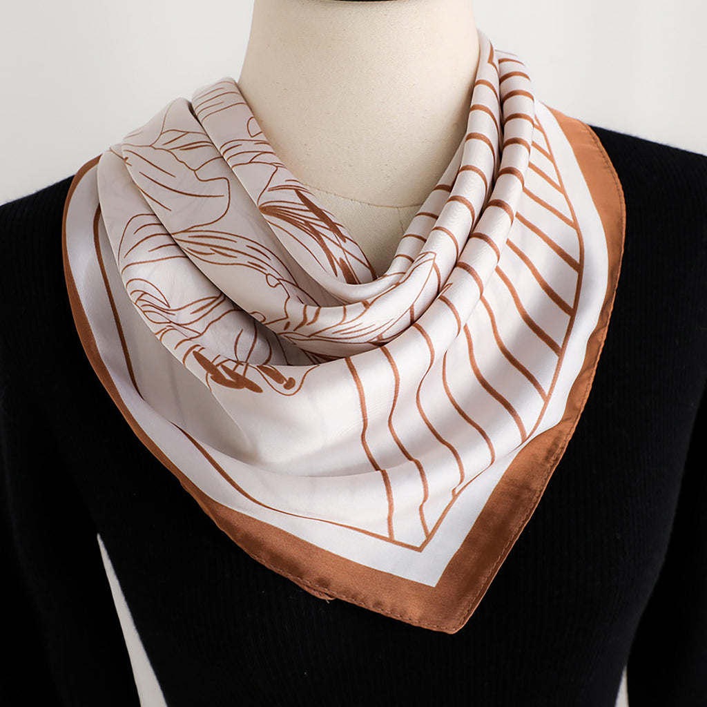 Anna-Kaci Womens Satin Square Scarf with Modern Floral Line Art 27.5¡Á27.5inches