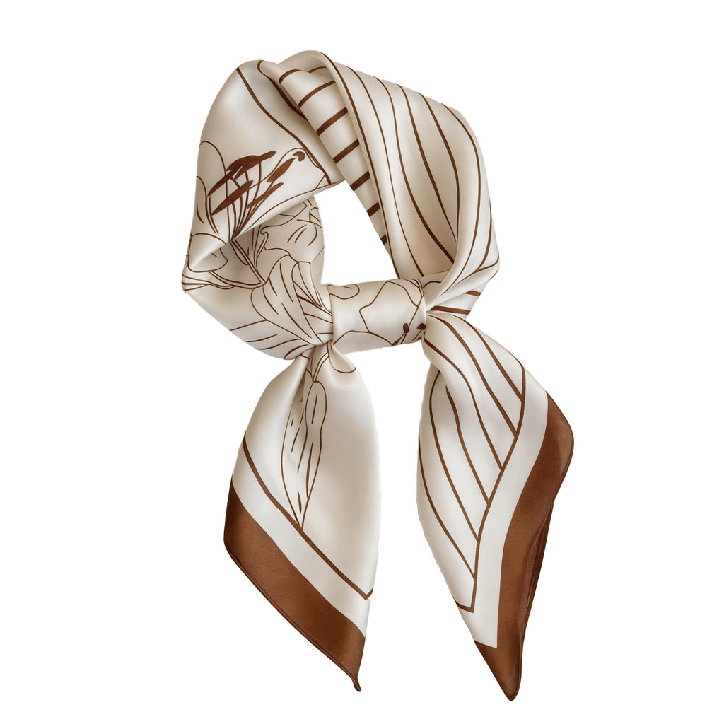 Anna-Kaci Womens Satin Square Scarf with Modern Floral Line Art 27.5¡Á27.5inches