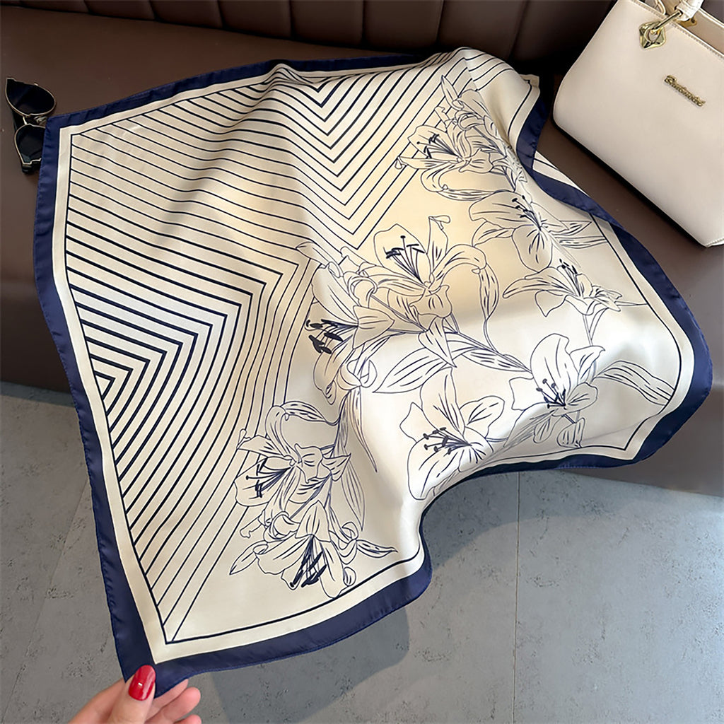 Anna-Kaci Womens Satin Square Scarf with Modern Floral Line Art 27.5¡Á27.5inches