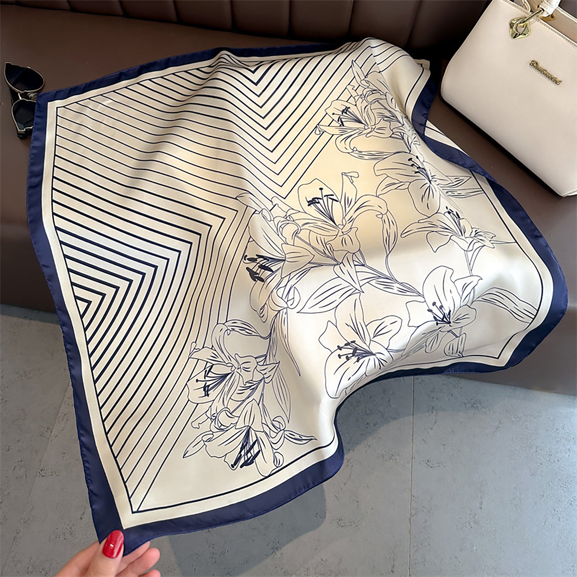Anna-Kaci Womens Satin Square Scarf with Modern Floral Line Art 27.5¡Á27.5inches